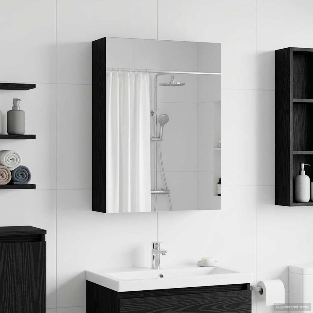 Baderomsspeilskap Svart Eik 50 x 14,5 x 70 cm Konstruert tre