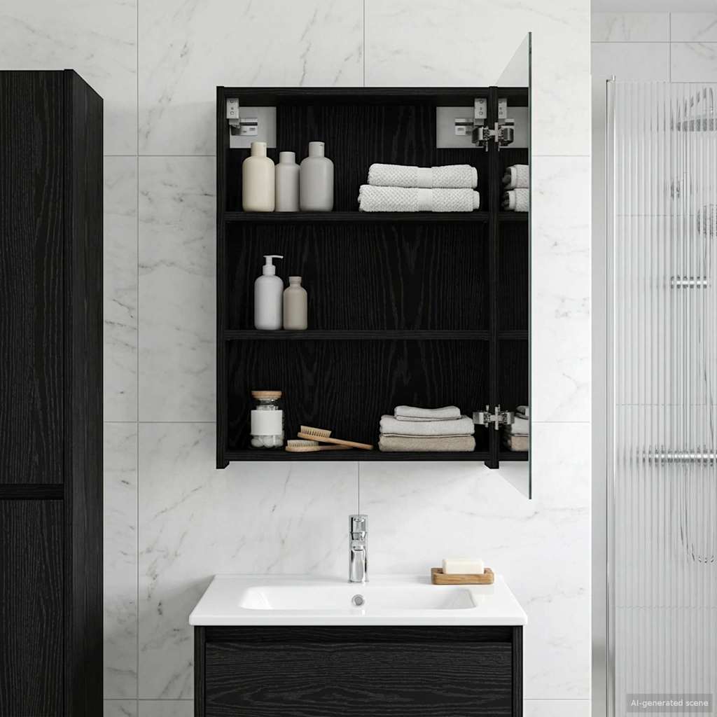Baderomsspeilskap Svart Eik 50 x 14,5 x 70 cm Konstruert tre