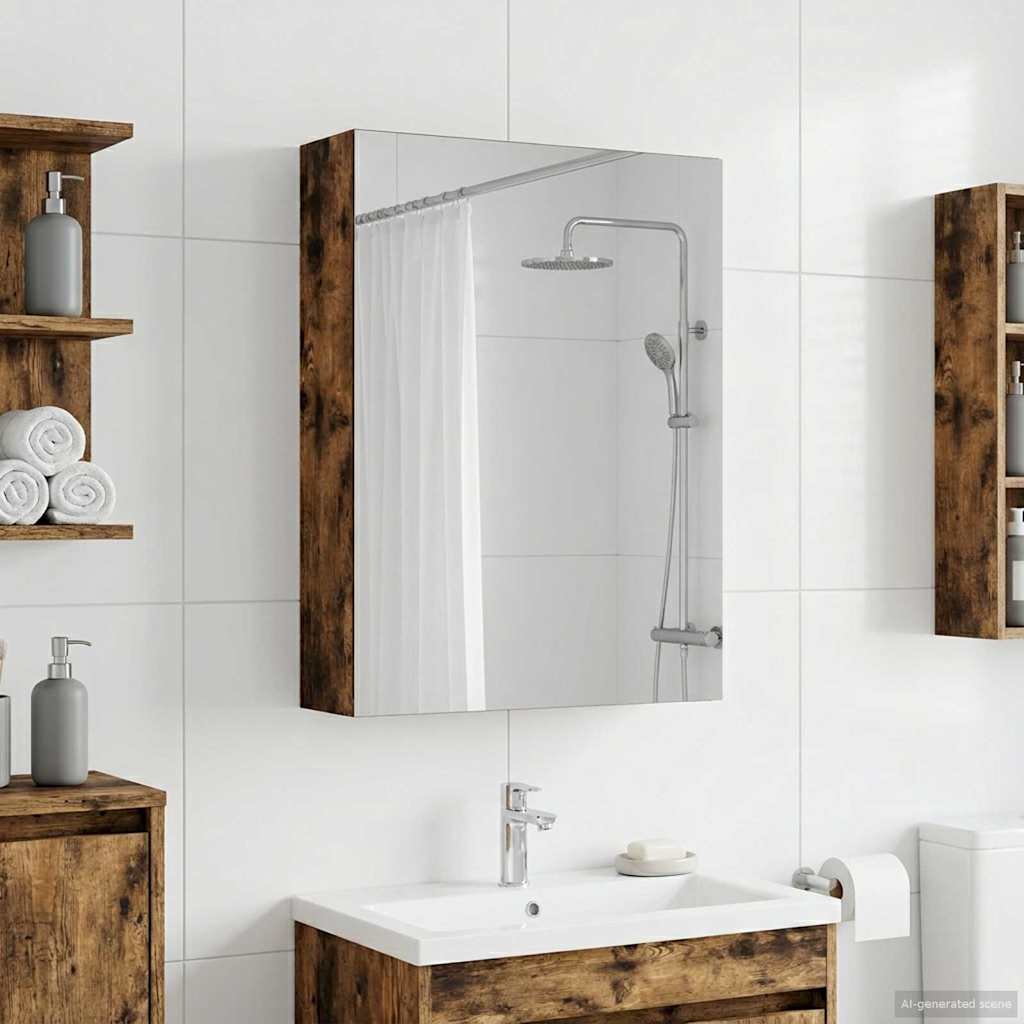 Baderomsspeilskap Røkt eik 50 x 14,5 x 70 cm Konstruert tre