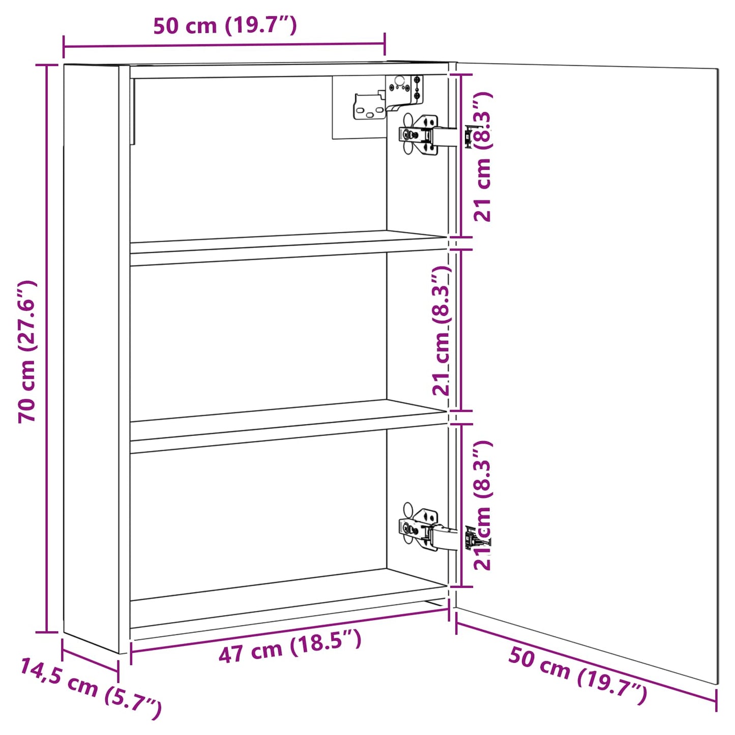 Baderomsspeilskap Gammelt tre 50 x 14,5 x 70 cm Konstruert tre