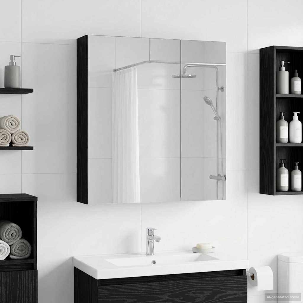 Baderomsspeilskap Svart Eik 60 x 14,5 x 70 cm Konstruert tre