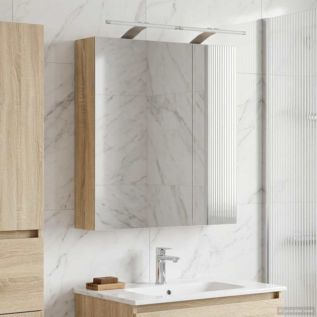 Baderomsspeilskap Sonoma eik 60 x 14,5 x 70 cm Konstruert tre