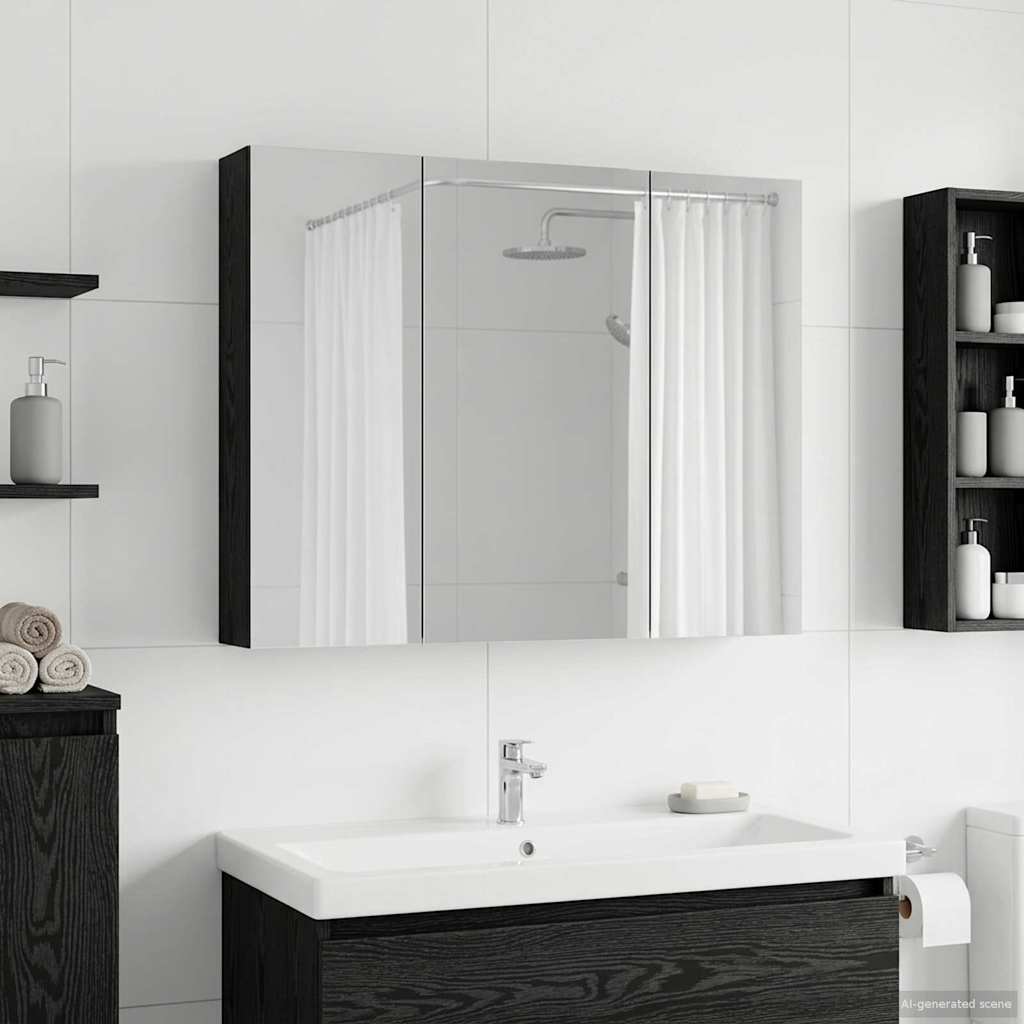 Baderomsspeilskap Svart Eik 100 x 14,5 x 70 cm Konstruert tre