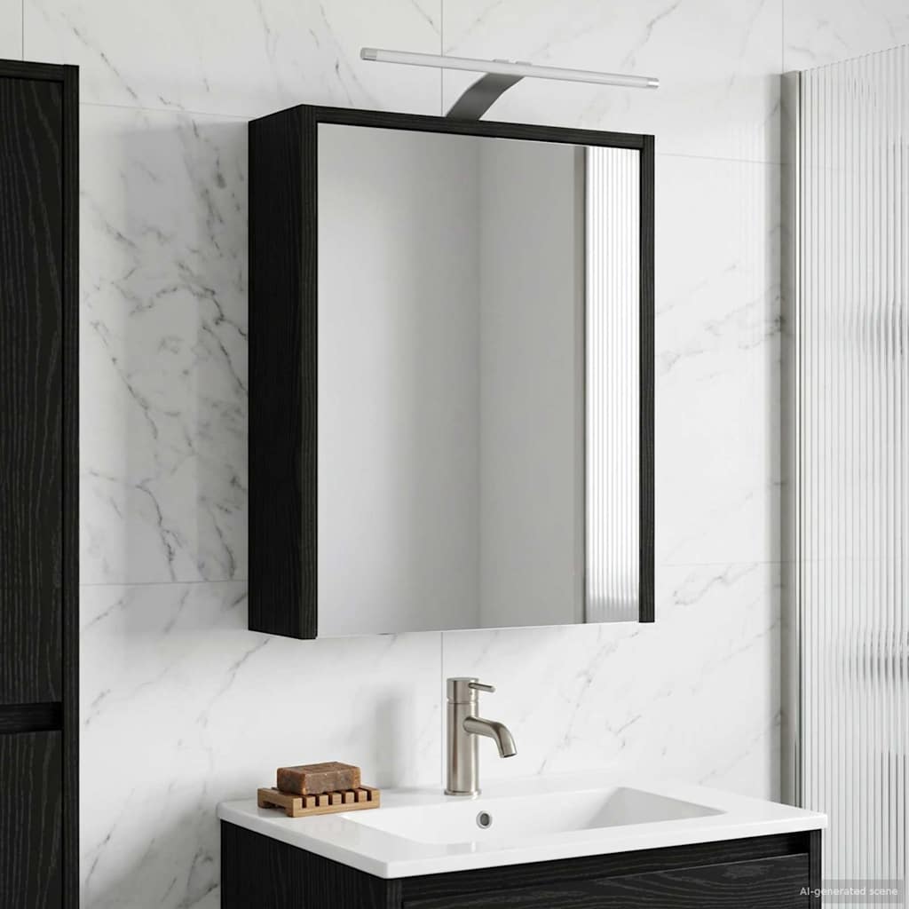Baderomsspeilskap Svart Eik 43 x 16 x 62.5 cm Konstruert tre