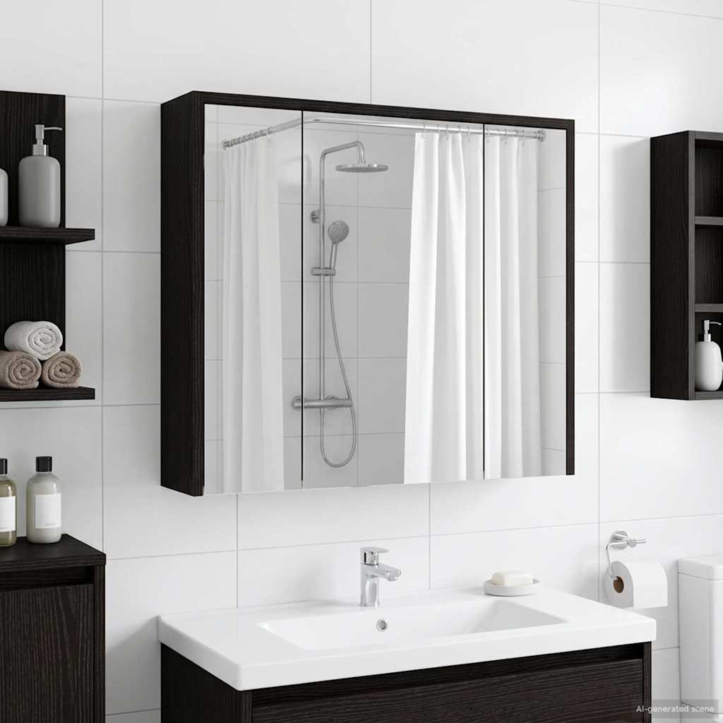 Baderomsspeilskap Svart Eik 63,5 x 16 x 62,5 cm Konstruert tre