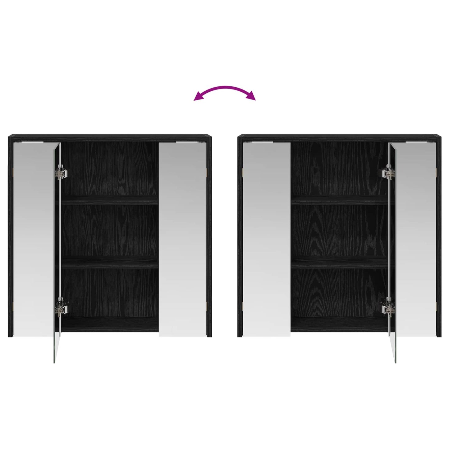 Baderomsspeilskap Svart Eik 63,5 x 16 x 62,5 cm Konstruert tre
