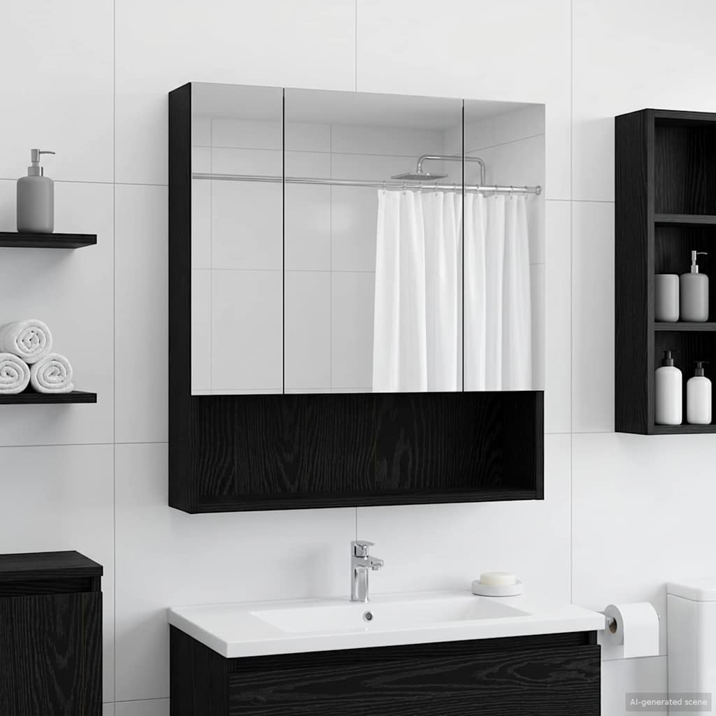 Baderomsspeilskap Svart Eik 60 x 14.5 x 70 cm Konstruert tre