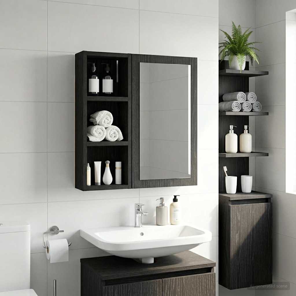 Baderom veggskap Svart Eik 20 x 10 x 50 cm Konstruert tre