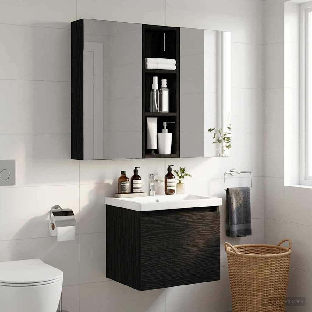 Baderom veggskap Svart Eik 20 x 10 x 60,5 cm Konstruert tre