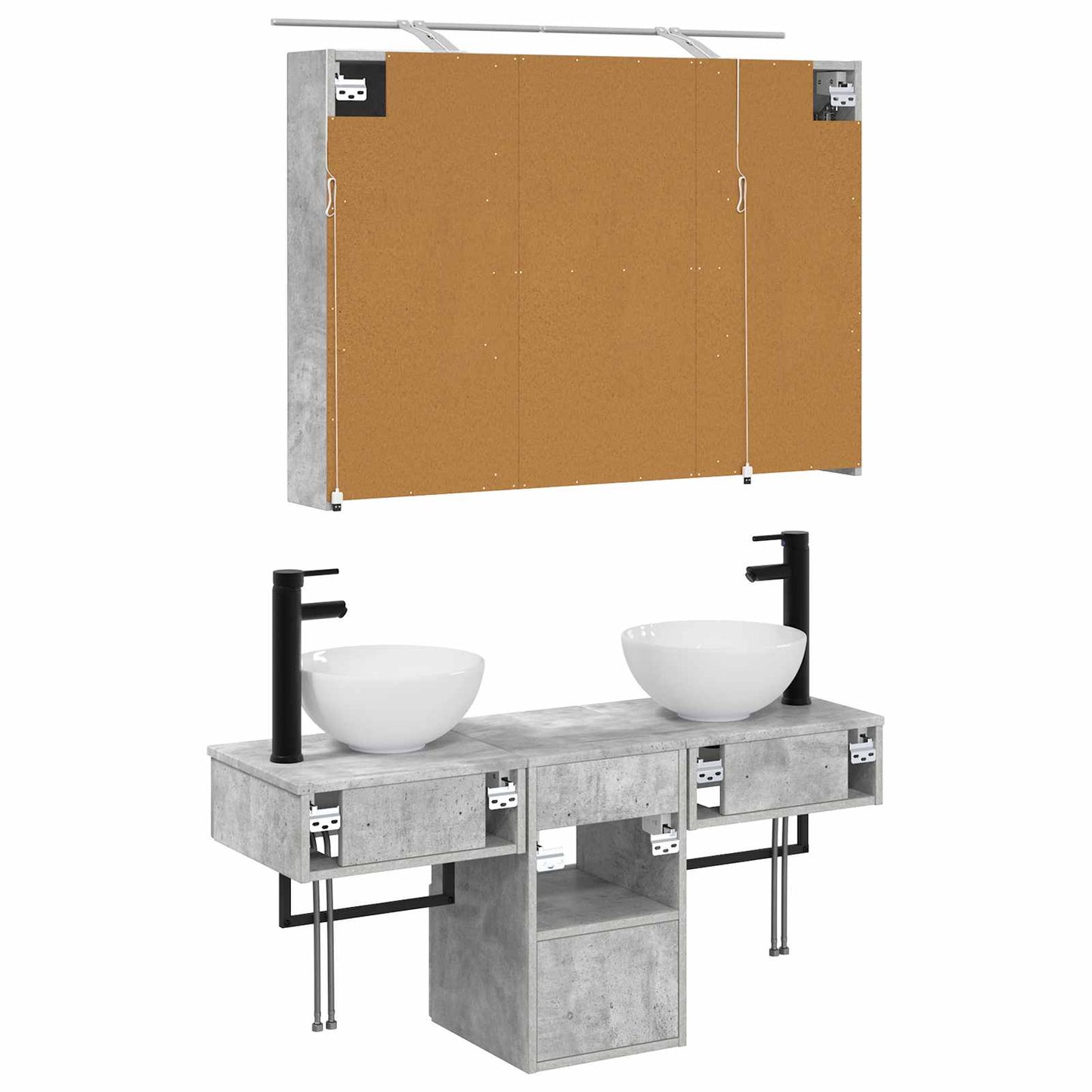 Baderomsskapsett 4 pcs Betonggrå 100 x 14,5 x 70 cm