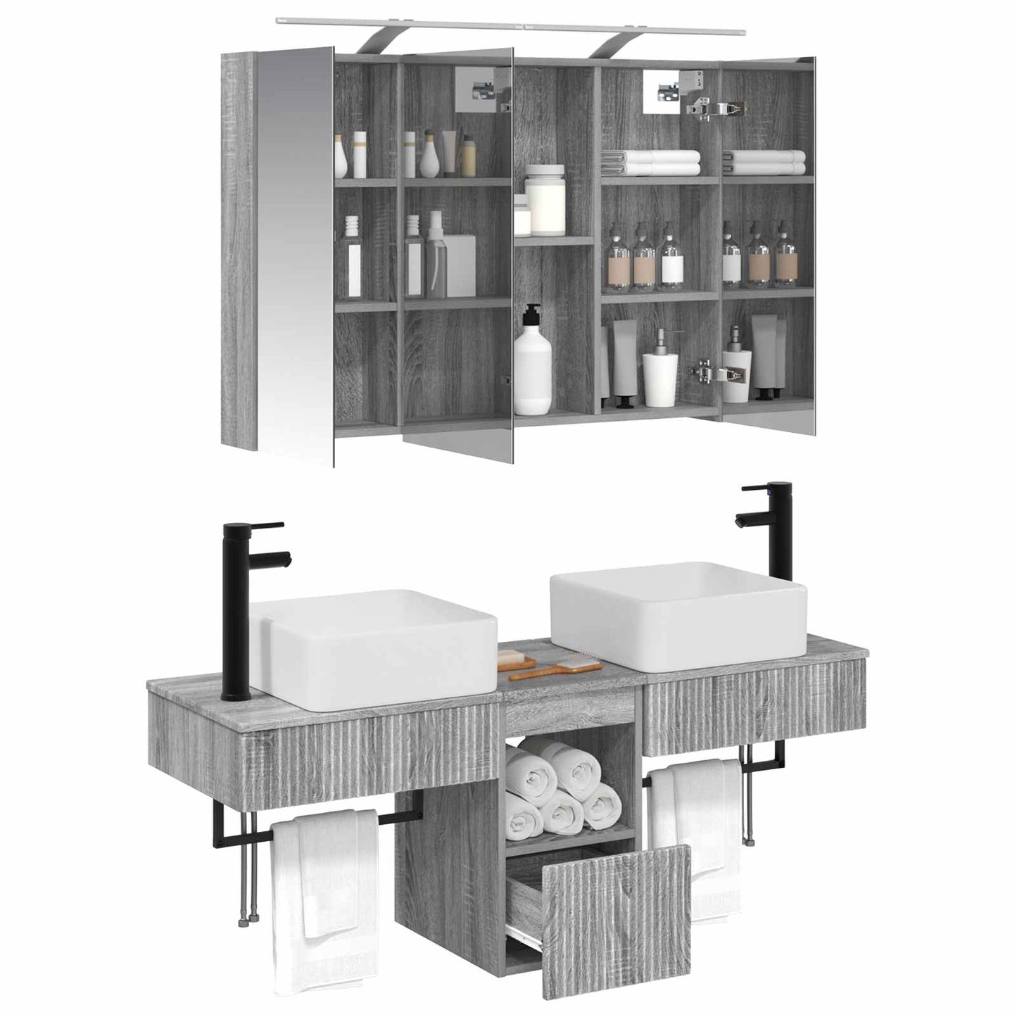 Baderomsskapsett 4 pcs Grå Sonoma 100 x 14,5 x 70 cm