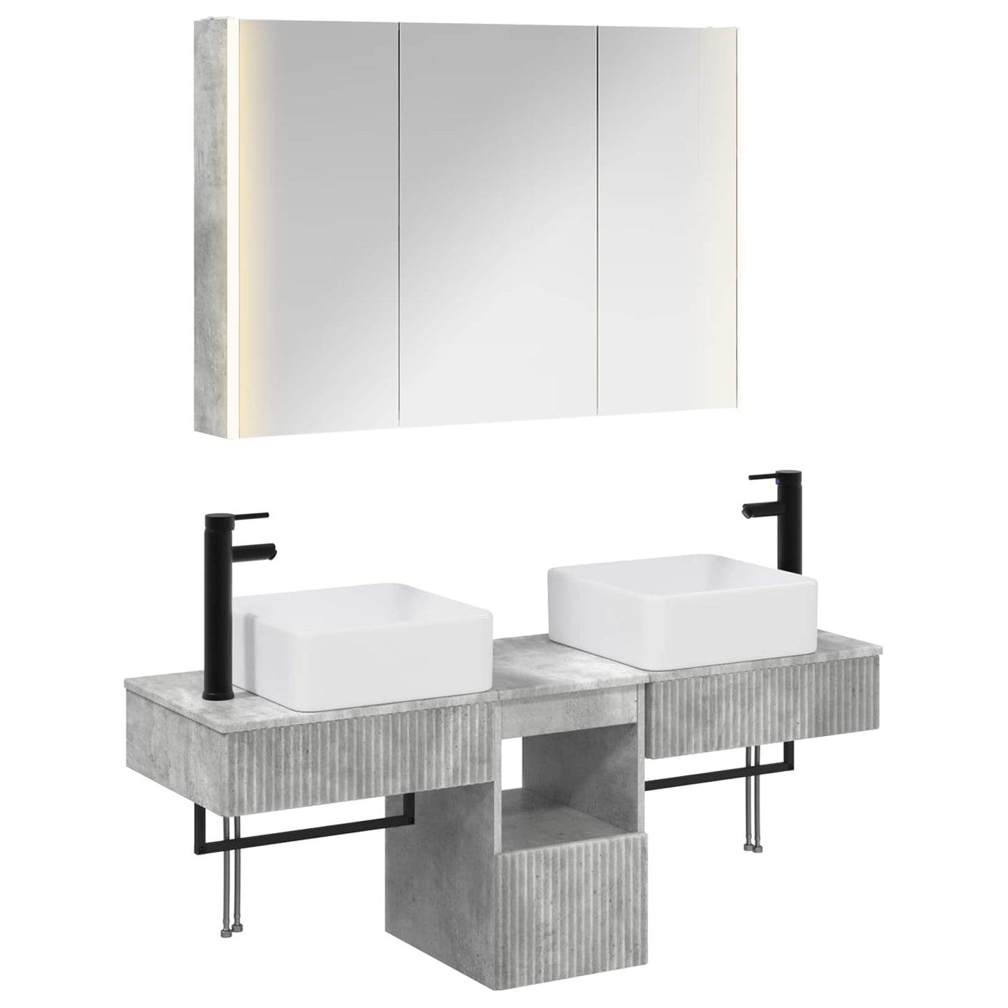 Baderomsskapsett 4 pcs Betonggrå 103,5 x 15,5 x 70 cm