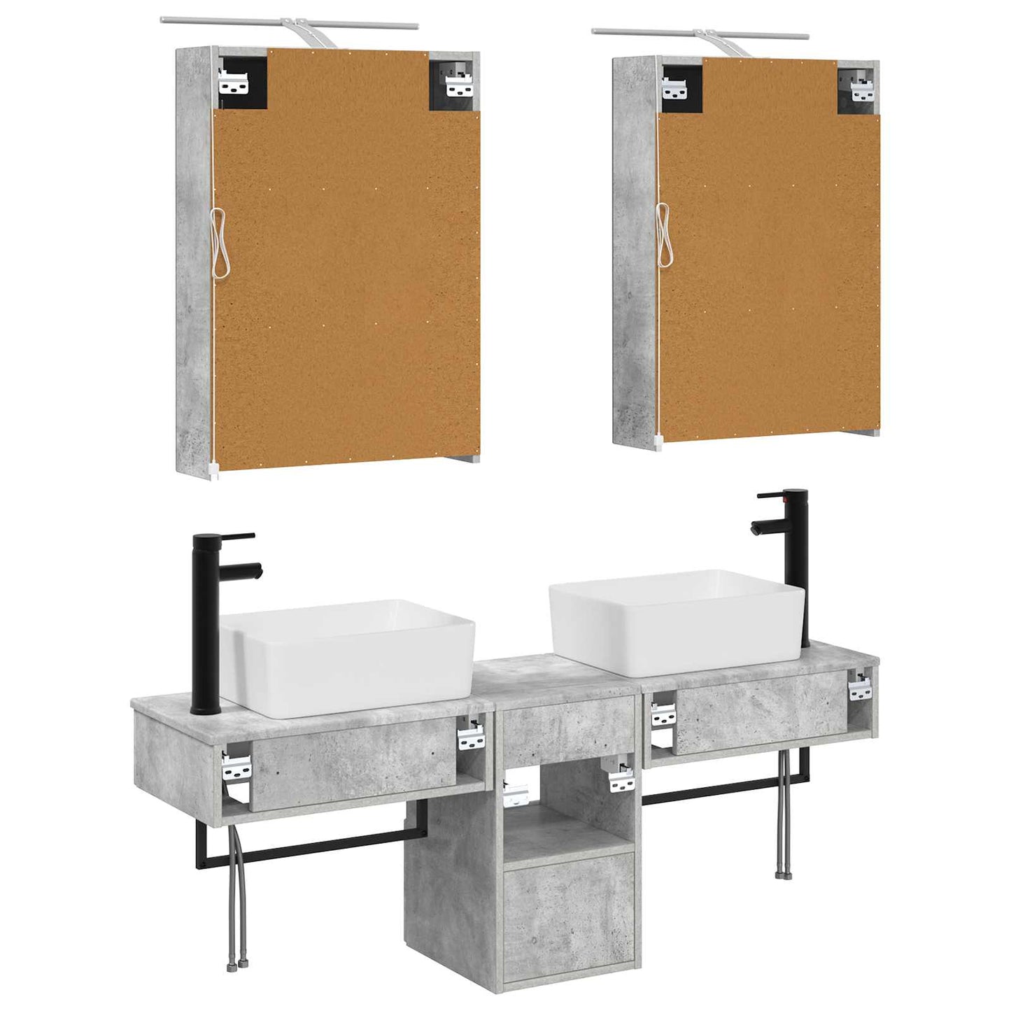 Baderomsskapsett 5 pcs Betonggrå 50 x 14,5 x 70 cm