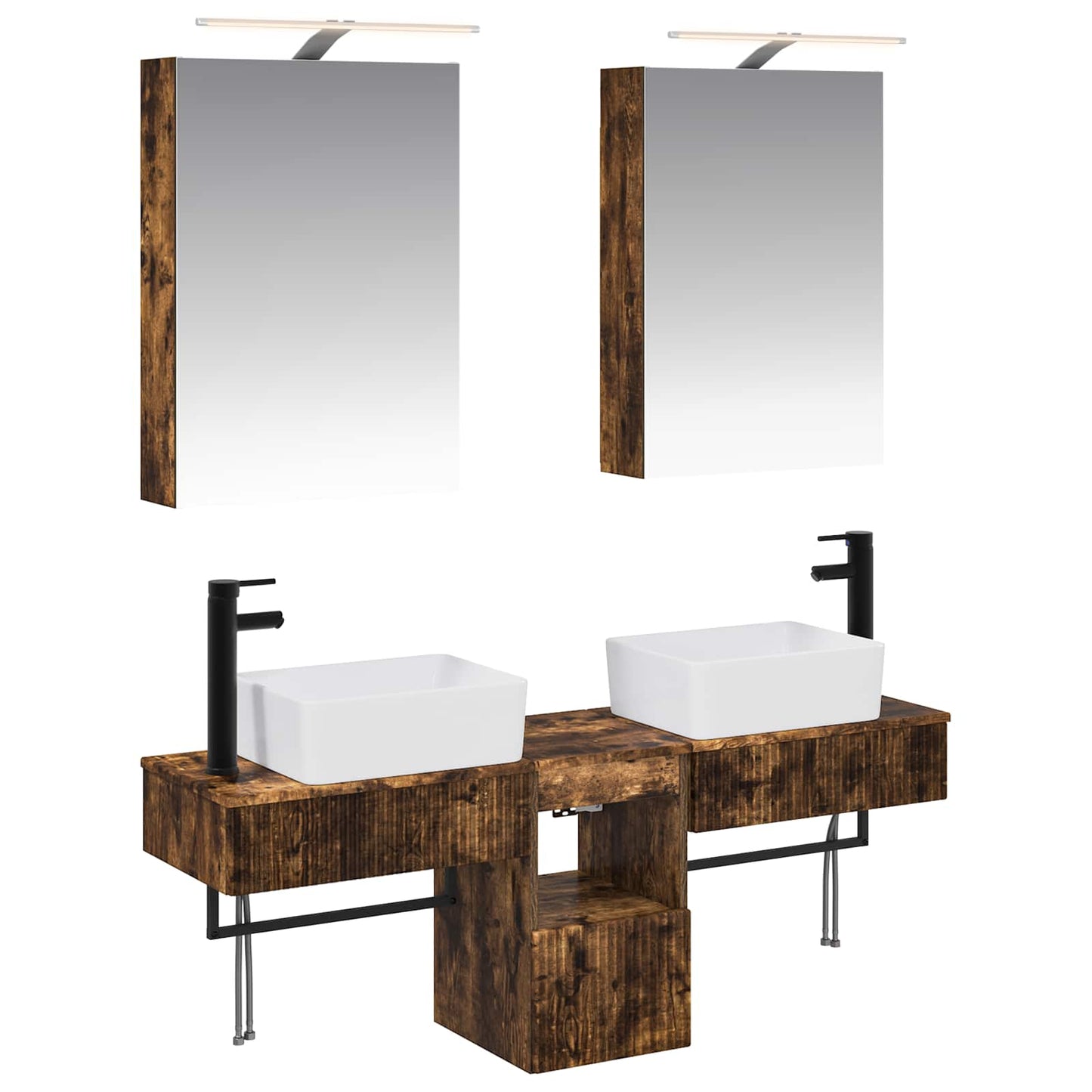 Baderomsskapsett 5 pcs Røkt Eik 50 x 14,5 x 70 cm