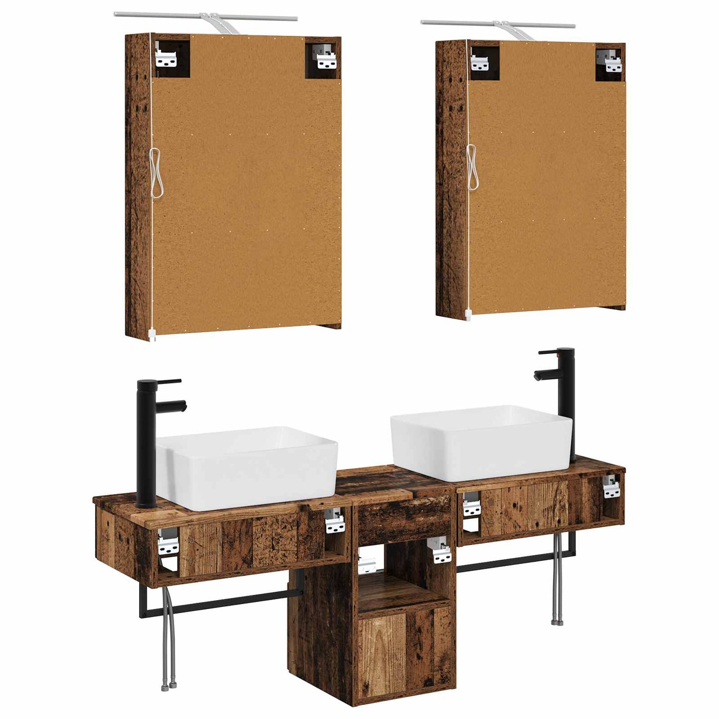 Baderomsskapsett 5 pcs Gammelt tre 50 x 14,5 x 70 cm