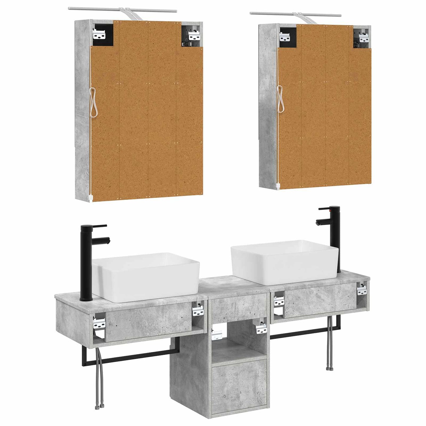 Baderomsskapsett 5 pcs Betonggrå 50 x 14,5 x 70 cm