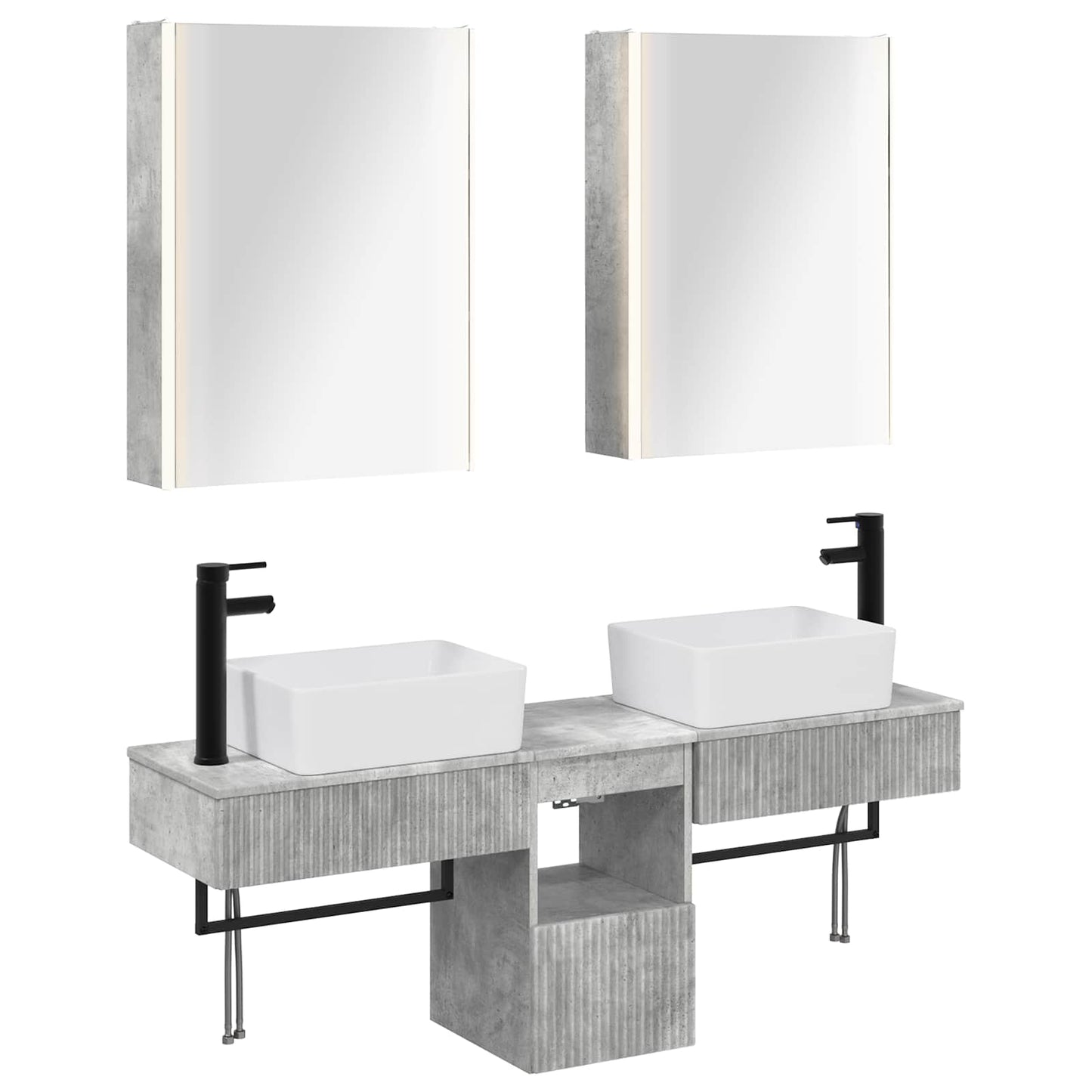 Baderomsskapsett 5 pcs Betonggrå 53 x 15,5 x 70 cm