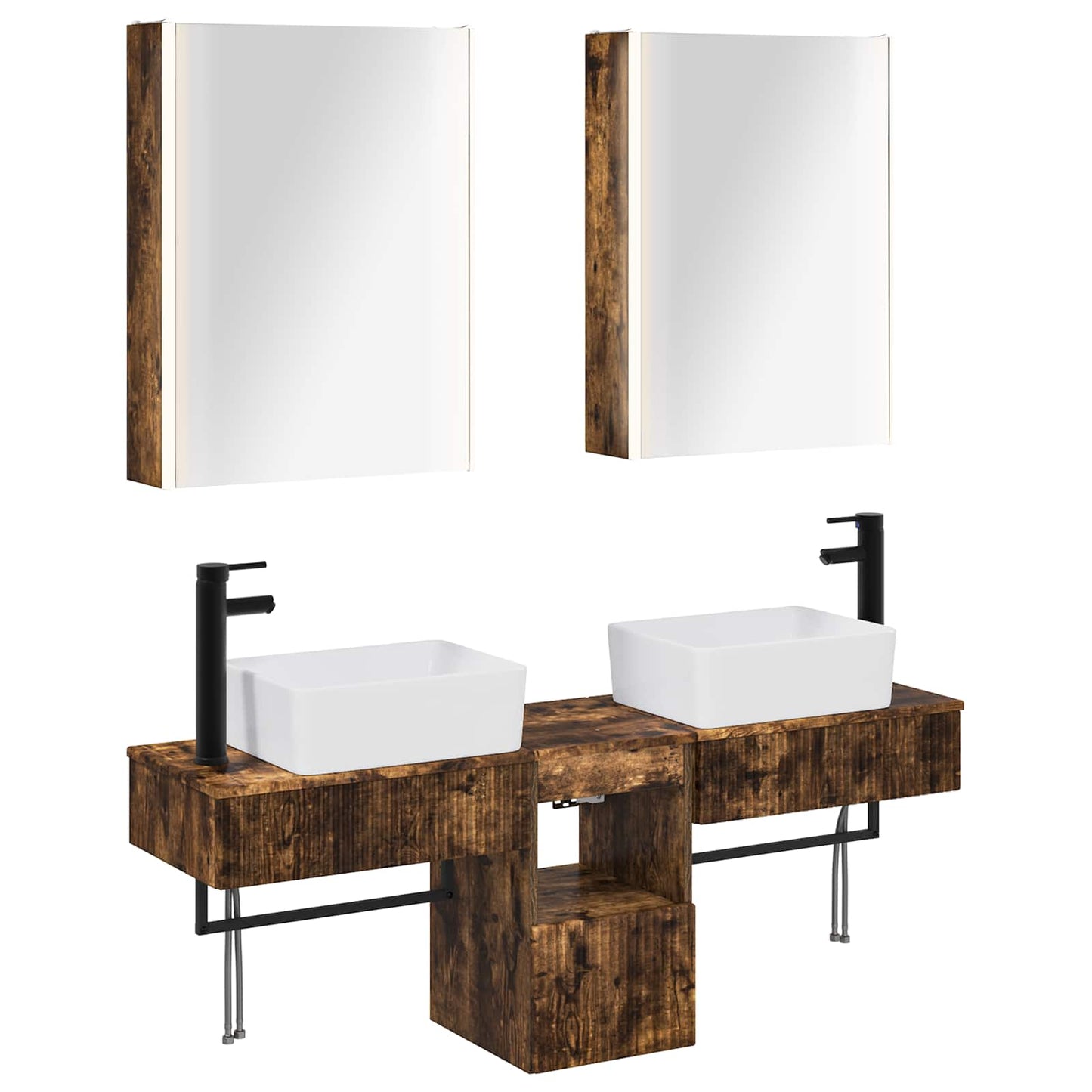 Baderomsskapsett 5 pcs Røkt Eik 53 x 15,5 x 70 cm
