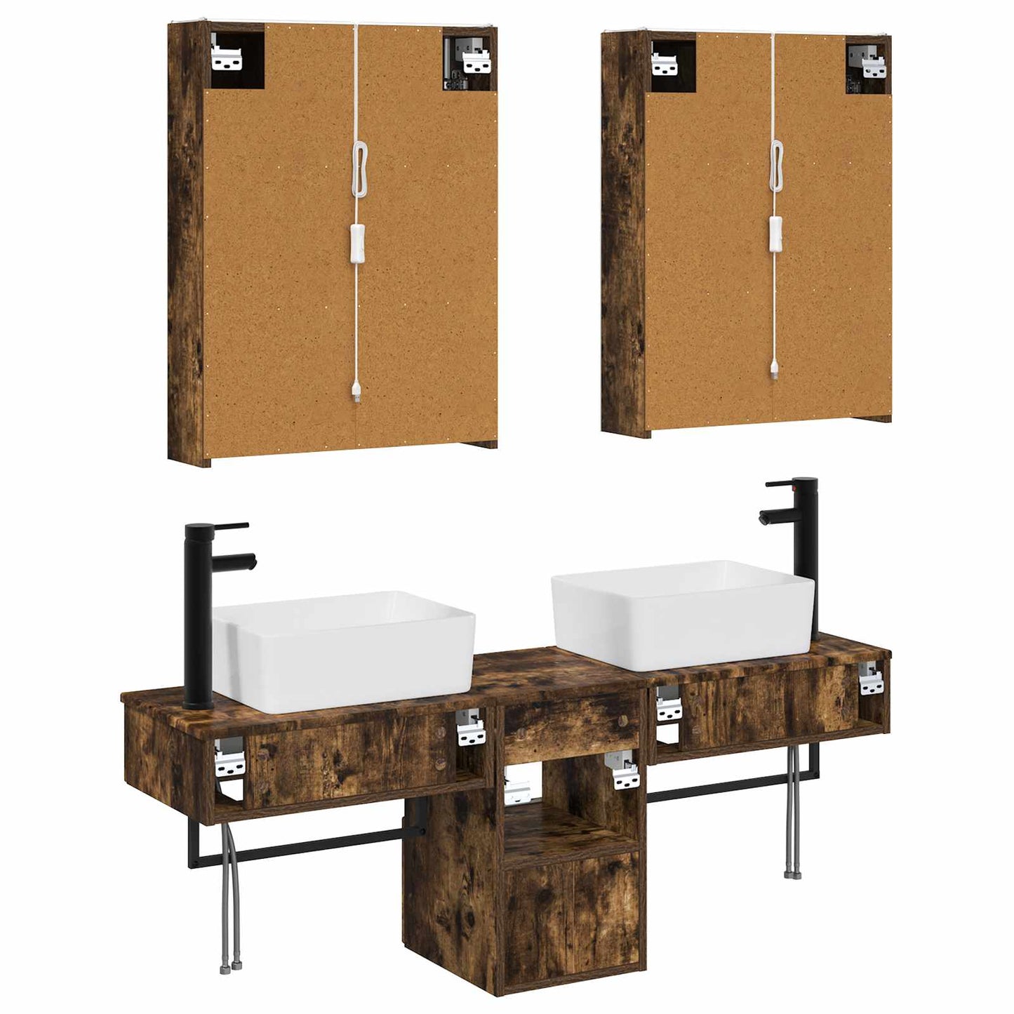 Baderomsskapsett 5 pcs Røkt Eik 53 x 15,5 x 70 cm