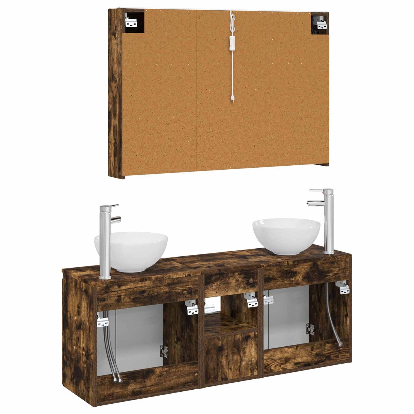 Baderomsskapsett 4 pcs Røkt Eik 103,5 x 15,5 x 70 cm