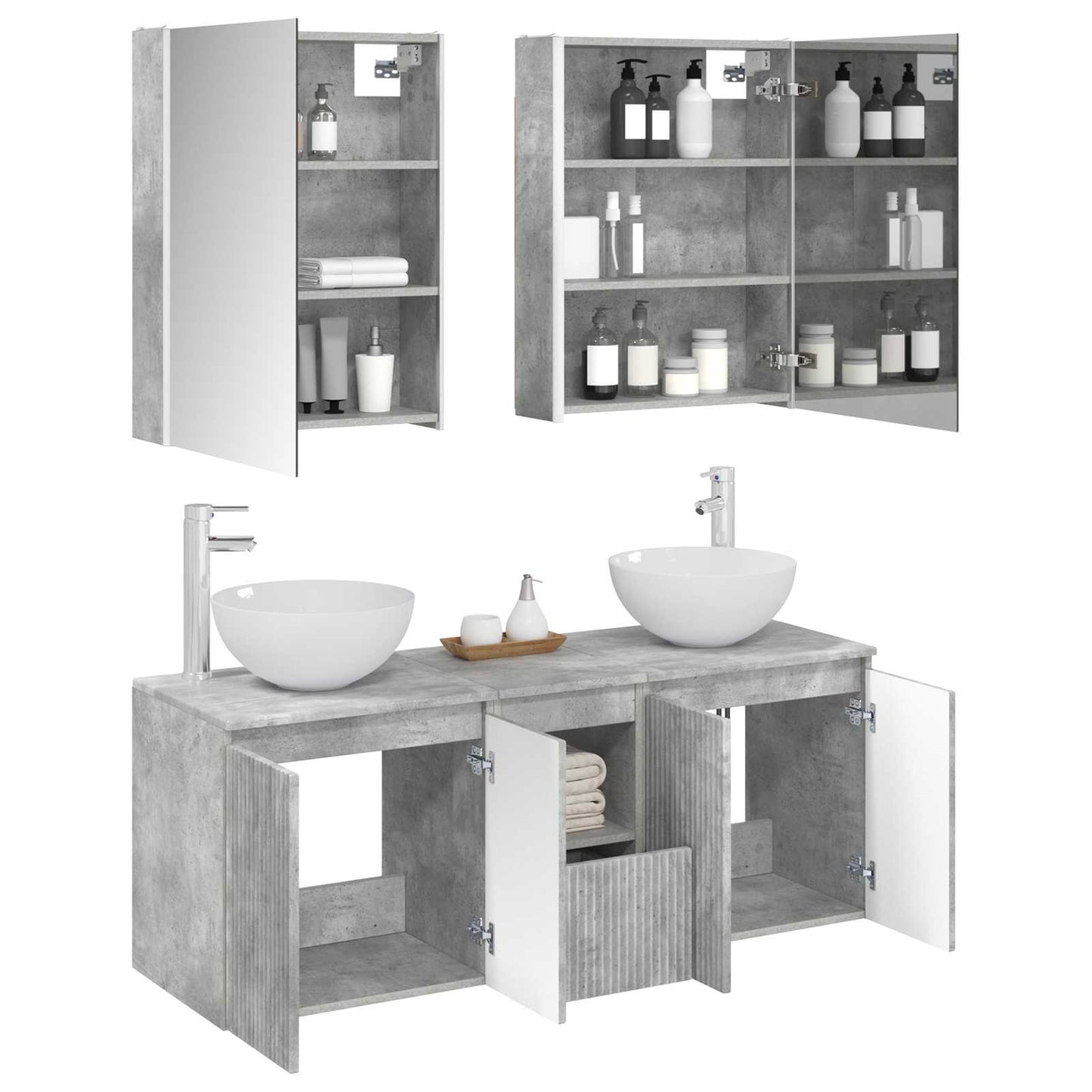 Baderomsskapsett 5 pcs Betonggrå 53 x 15,5 x 70 cm