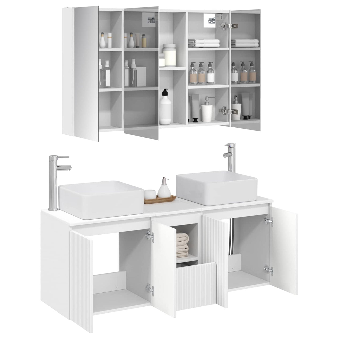 Baderomsskapsett 4 pcs Hvit Konstruert tre