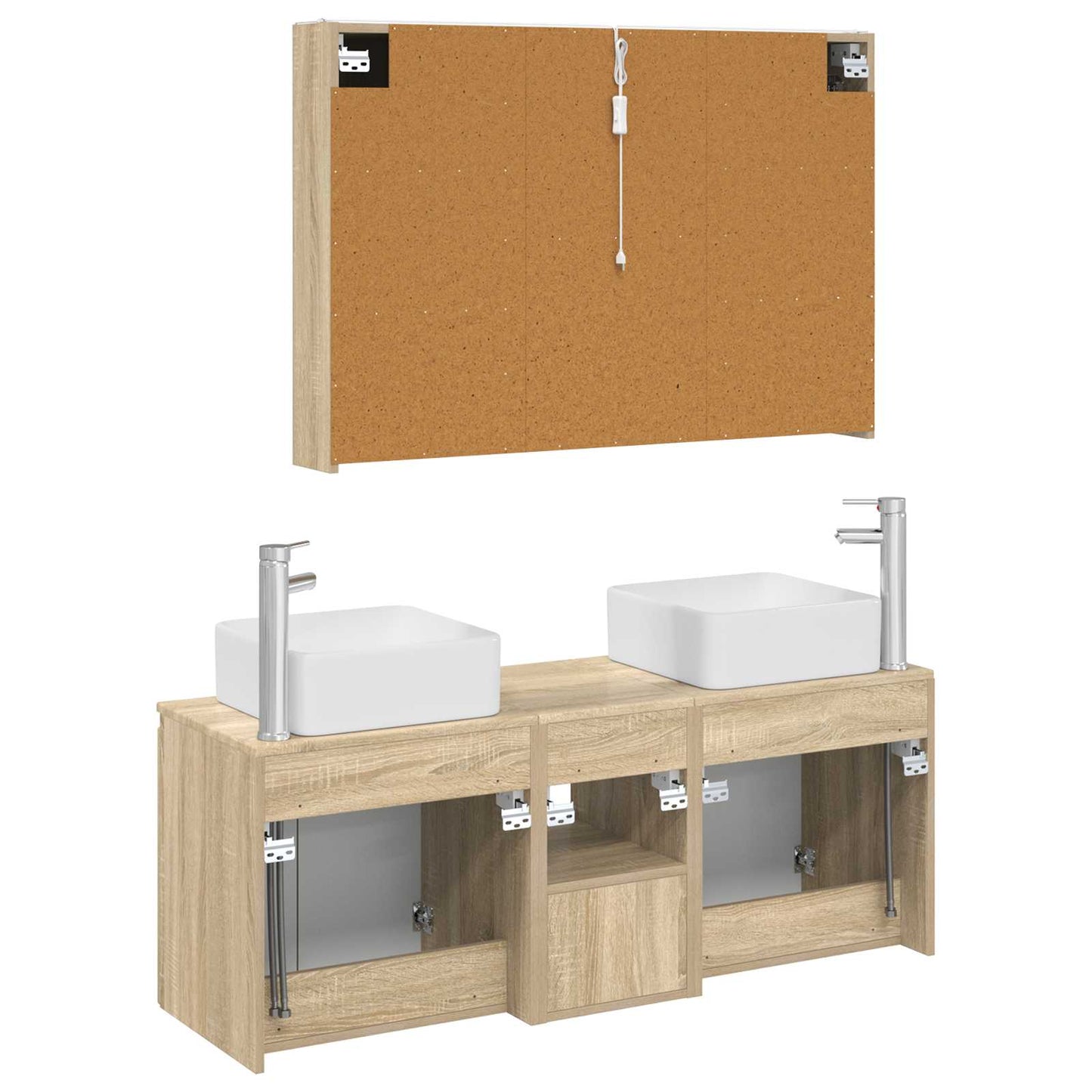 Baderomsskapsett 4 pcs Sonoma eik Konstruert tre