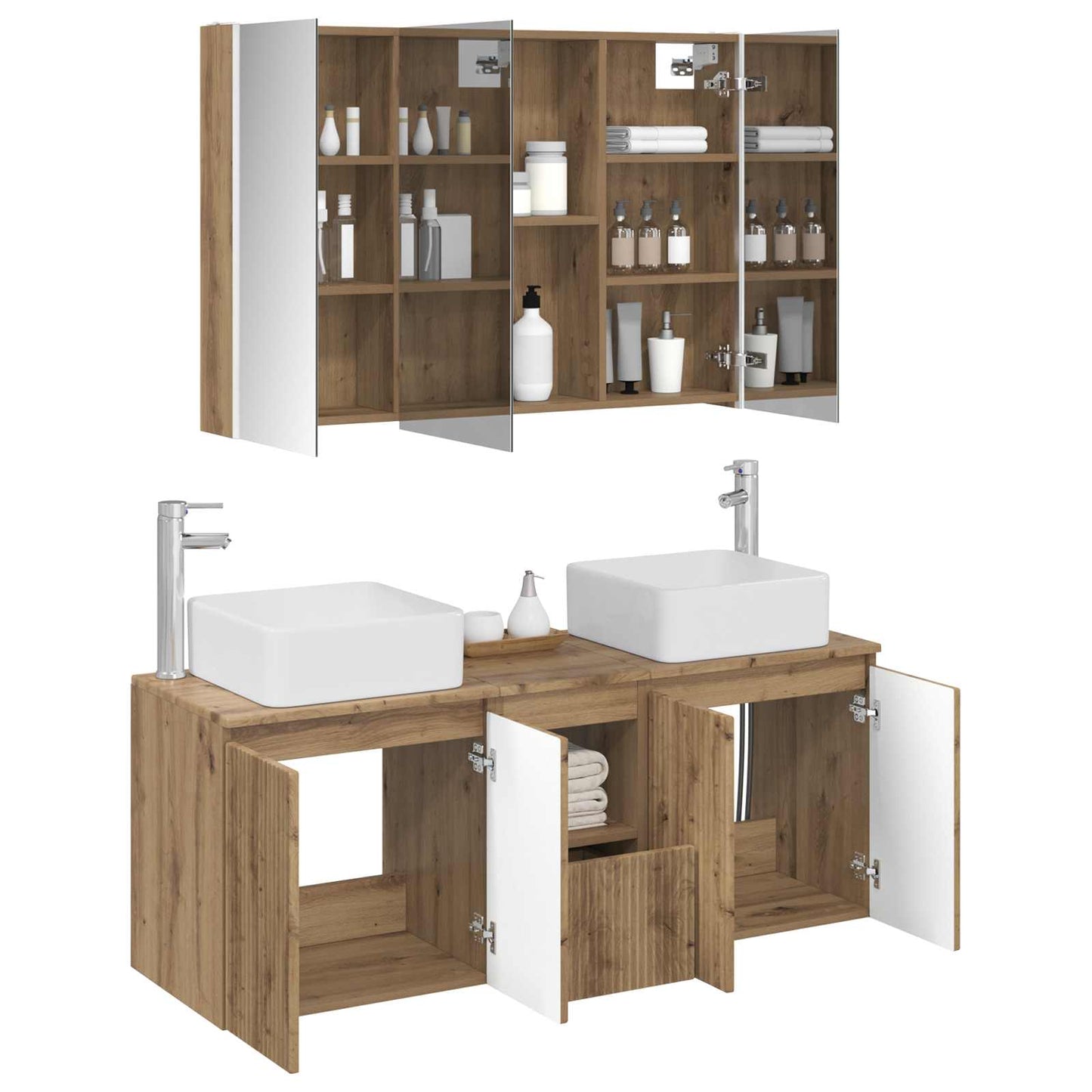 Baderomsskapsett 4 pcs Artisan eik Konstruert tre