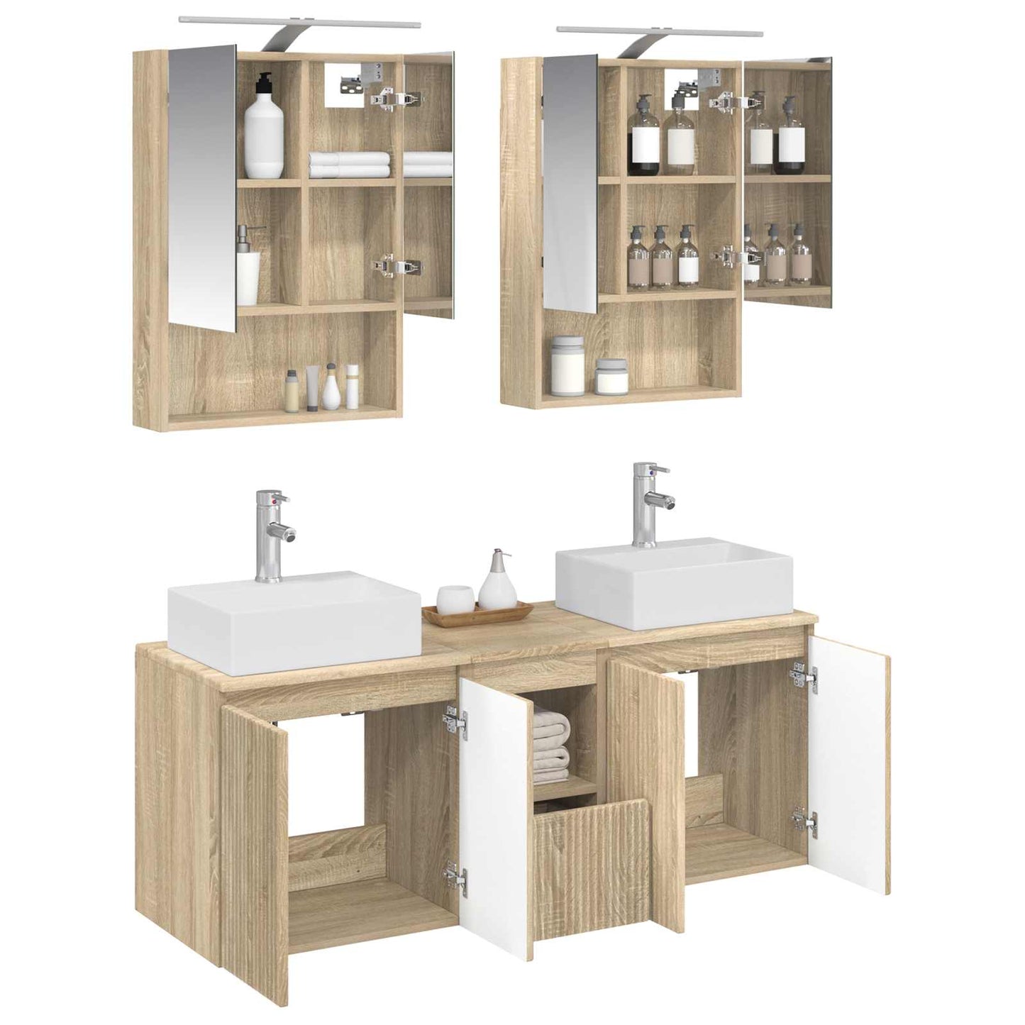 Baderomsskapsett 5 pcs Sonoma eik Konstruert tre