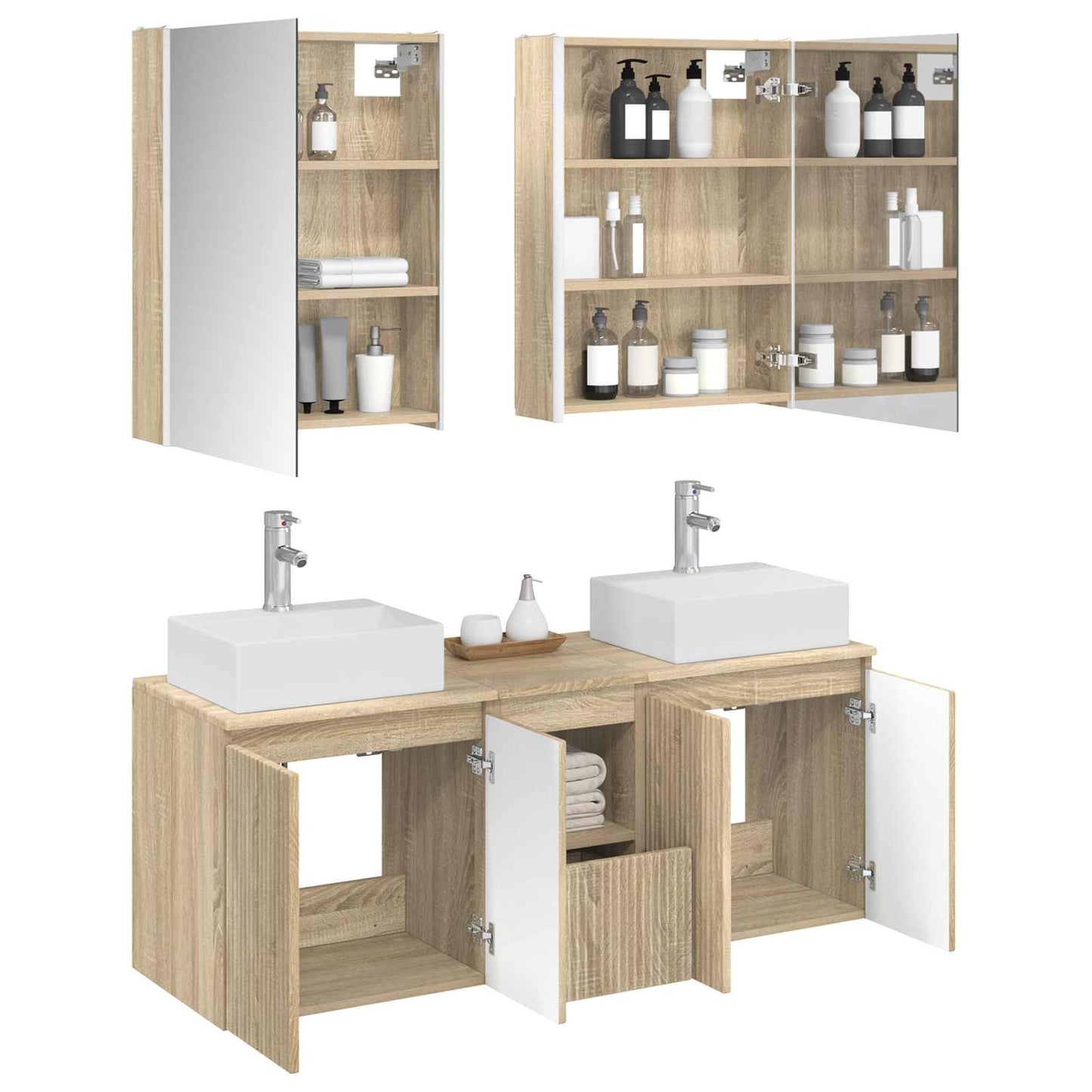 Baderomsskapsett 5 pcs Sonoma eik Konstruert tre