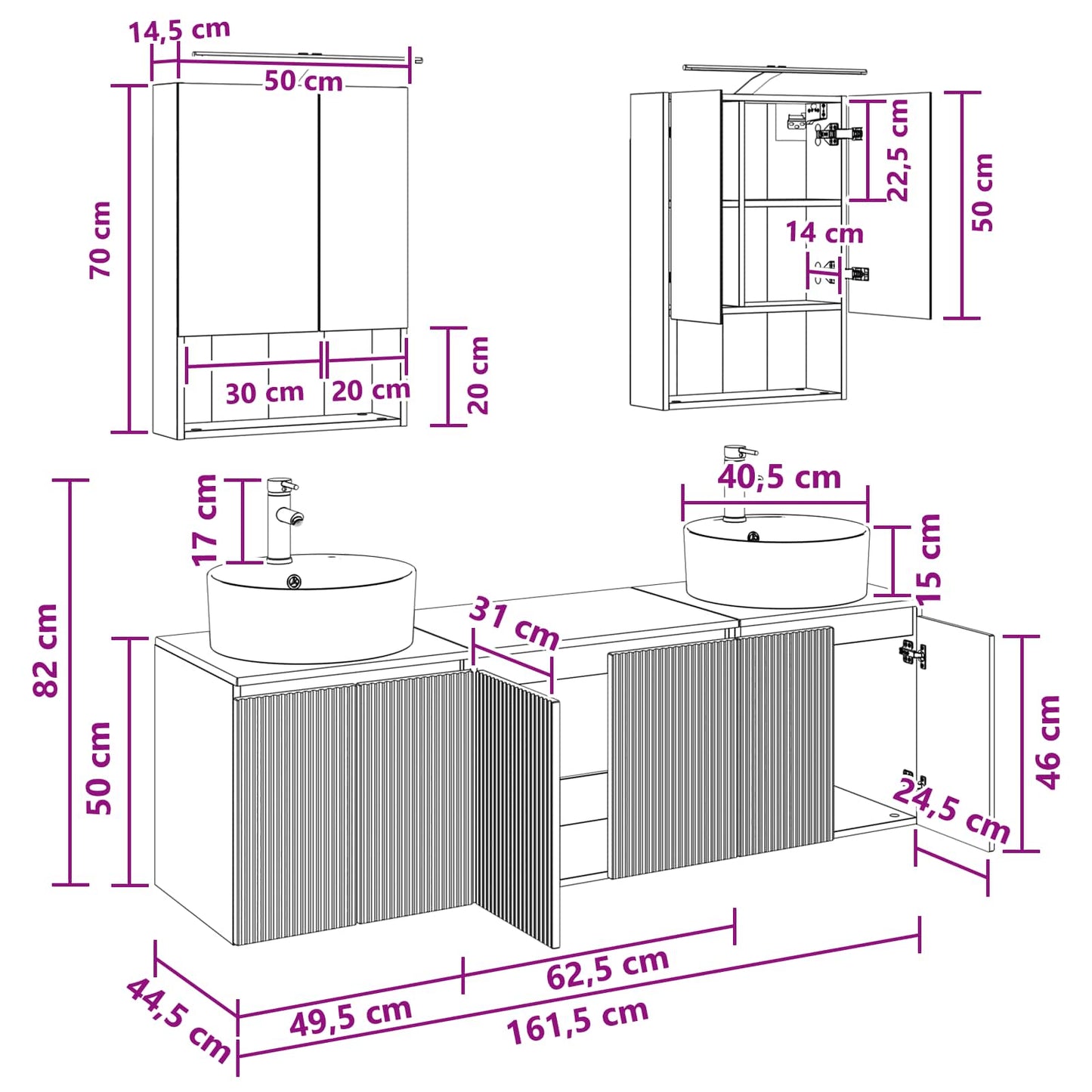 Baderomsskapsett 5 pcs Hvit Konstruert tre
