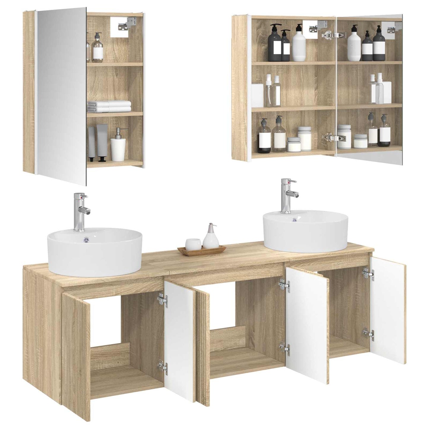 Baderomsskapsett 5 pcs Sonoma eik Konstruert tre