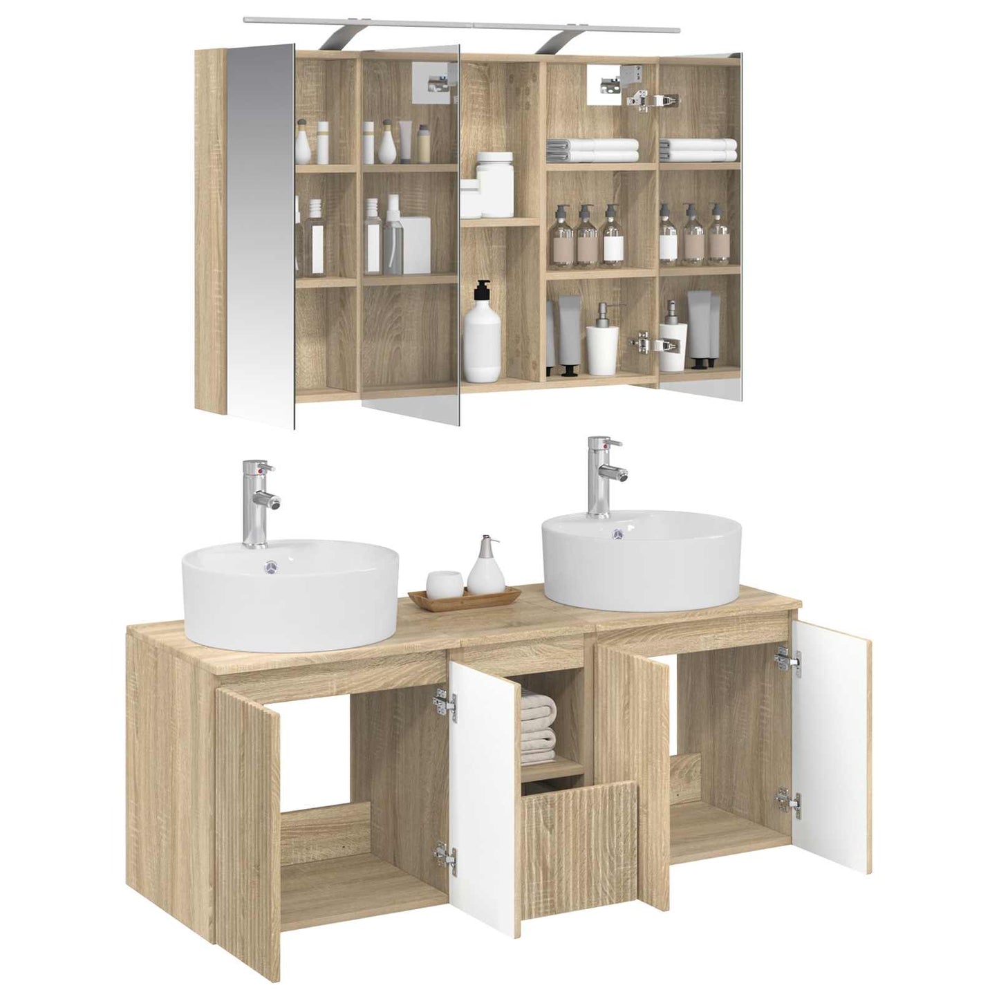 Baderomsskapsett 4 pcs Sonoma eik Konstruert tre