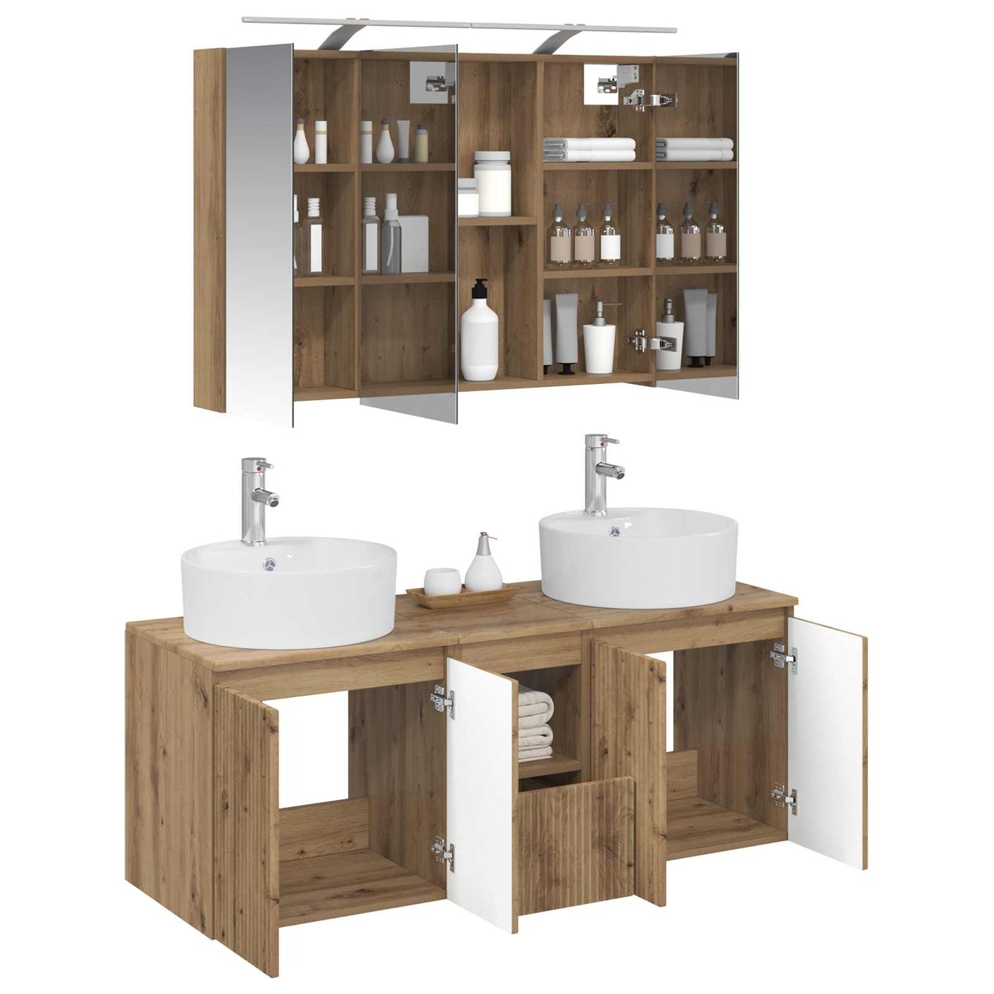 Baderomsskapsett 4 pcs Artisan eik Konstruert tre