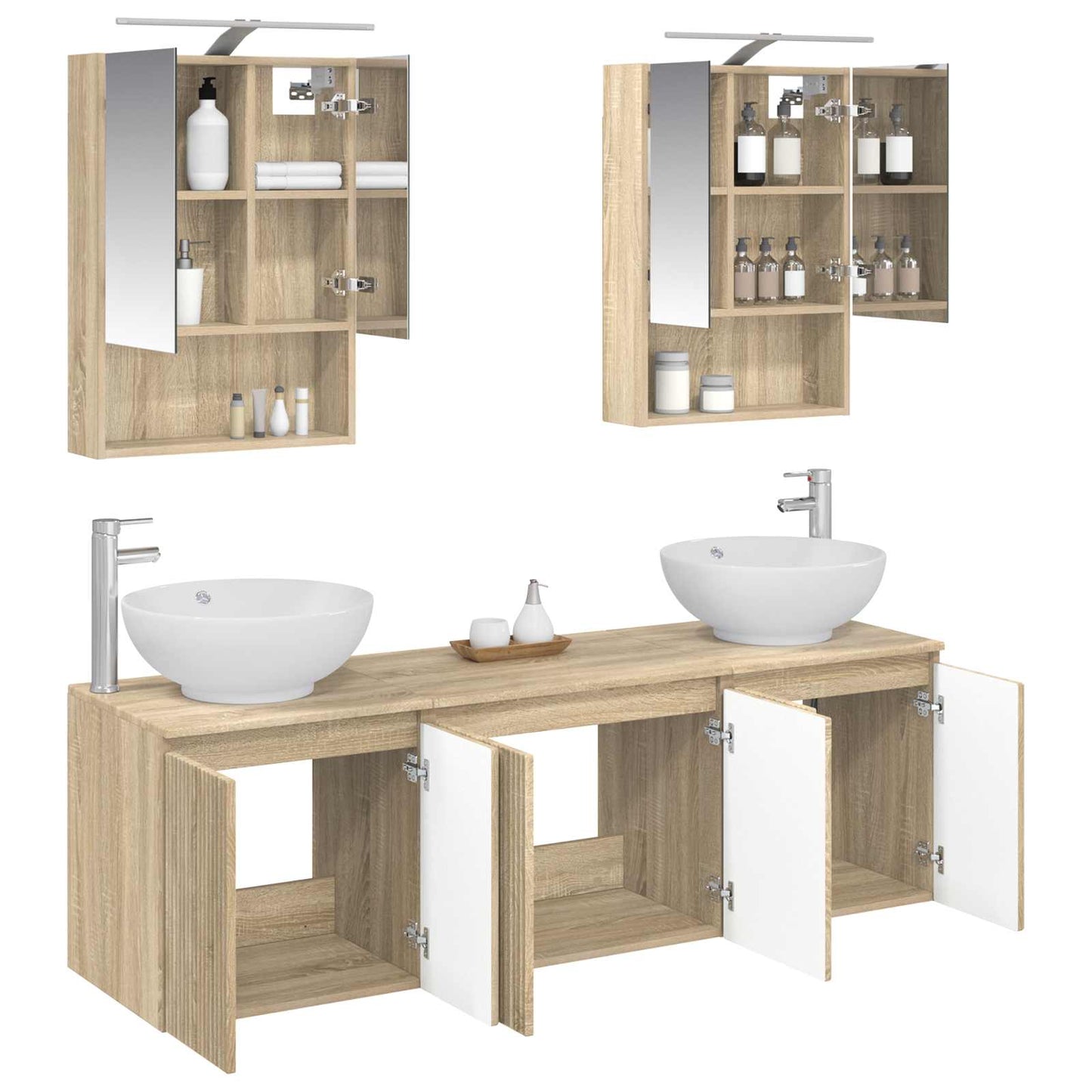 Baderomsskapsett 5 pcs Sonoma eik Konstruert tre