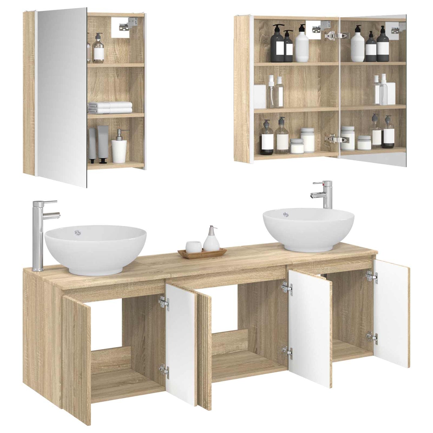 Baderomsskapsett 5 pcs Sonoma eik Konstruert tre