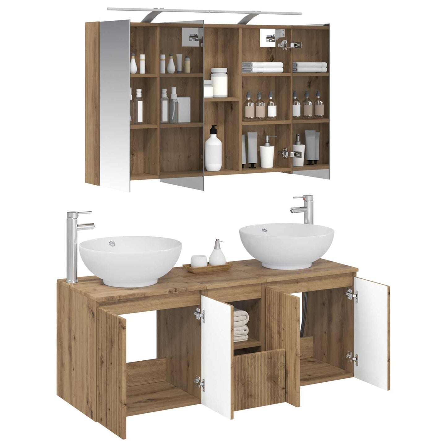 Baderomsskapsett 4 pcs Artisan eik Konstruert tre