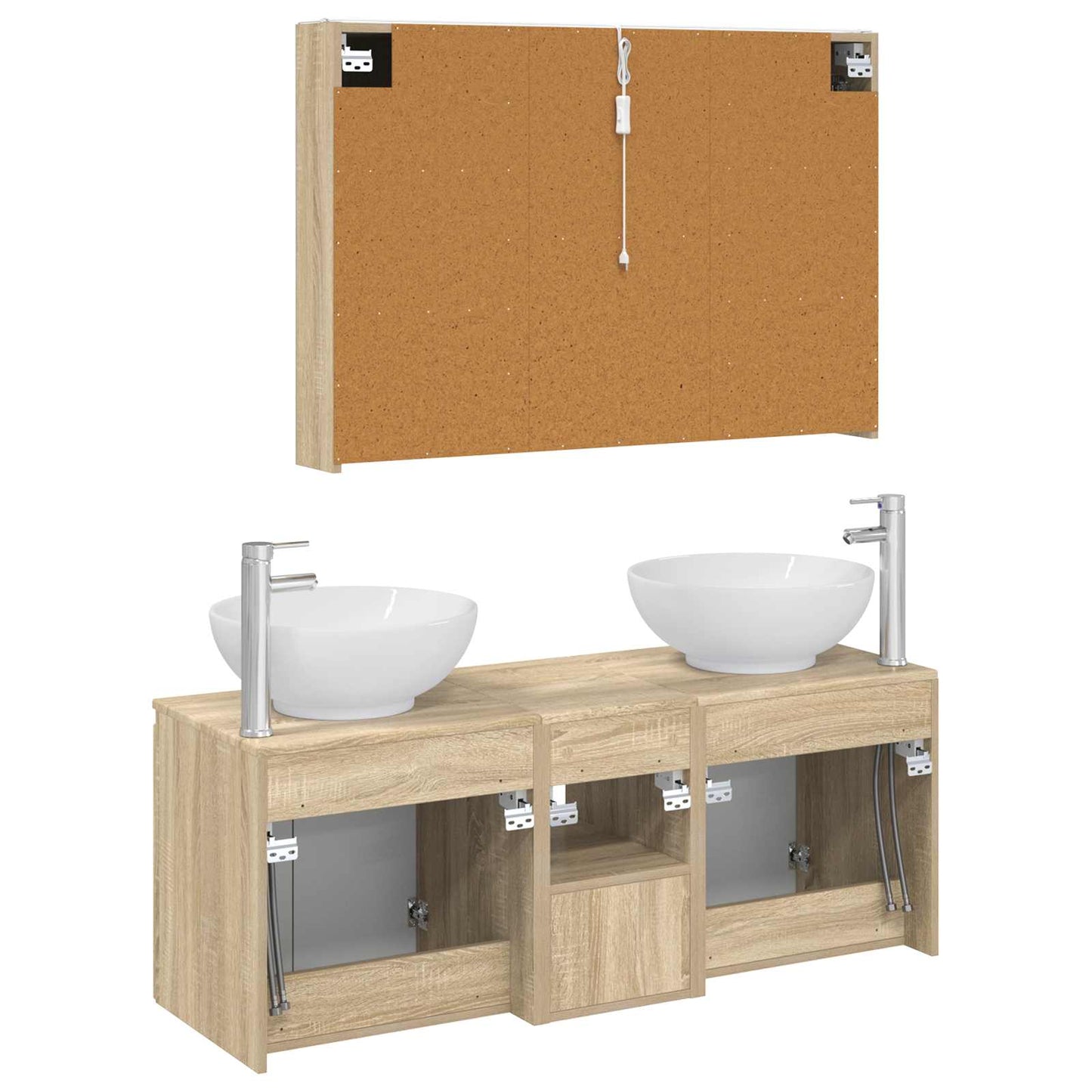 Baderomsskapsett 4 pcs Sonoma eik Konstruert tre