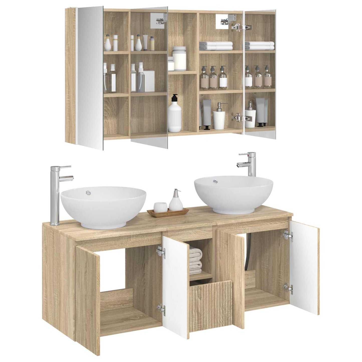 Baderomsskapsett 4 pcs Sonoma eik Konstruert tre