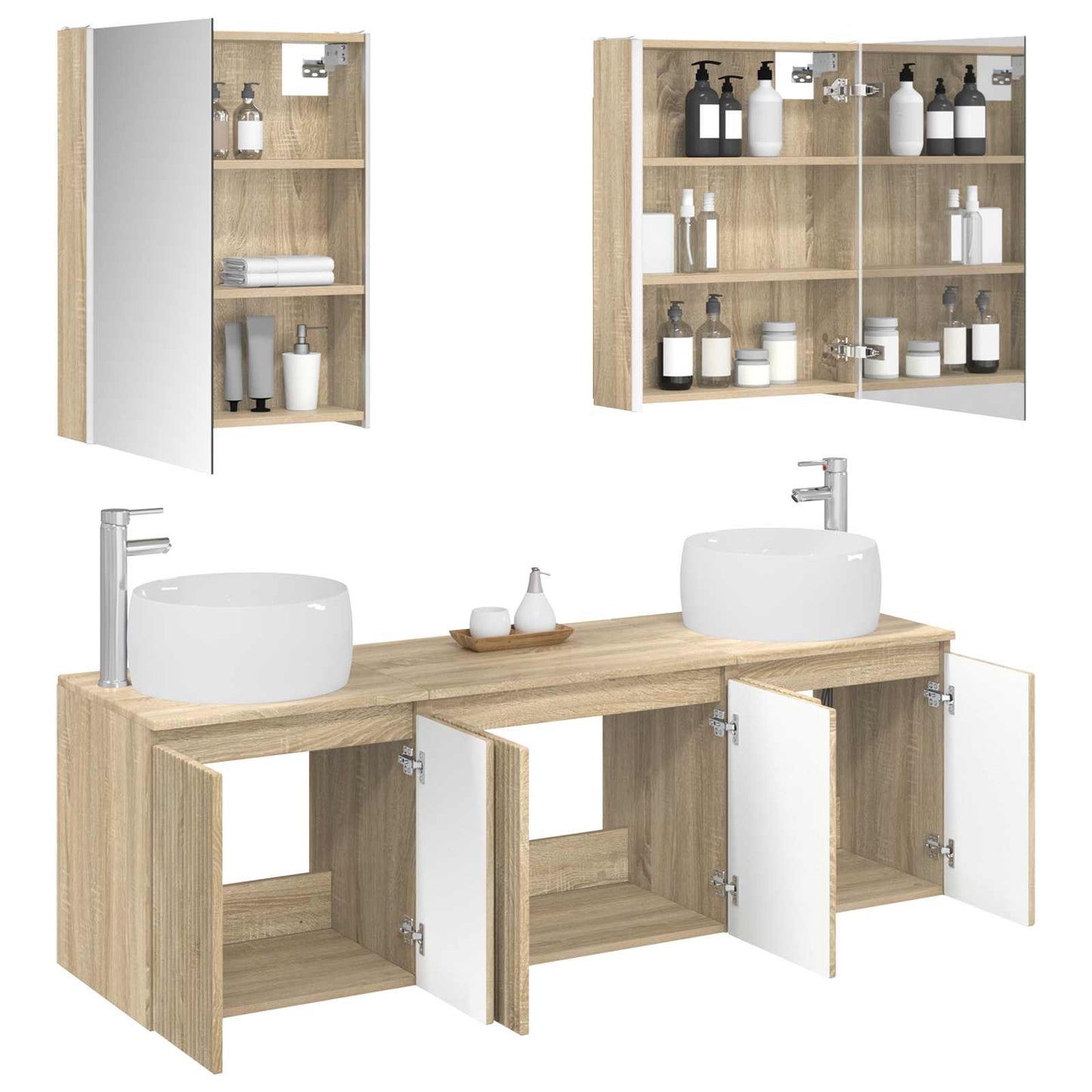 Baderomsskapsett 5 pcs Sonoma eik Konstruert tre