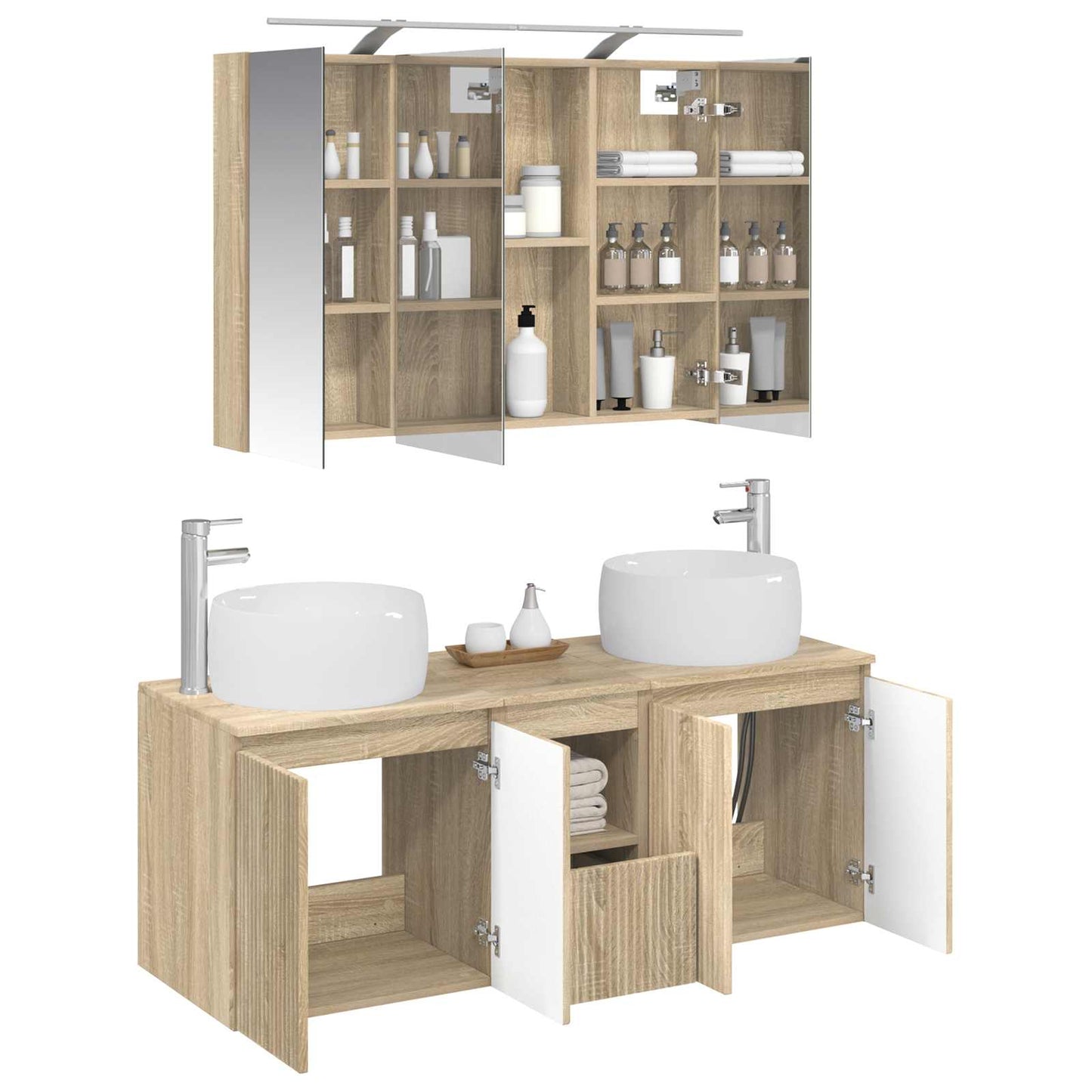 Baderomsskapsett 4 pcs Sonoma eik Konstruert tre