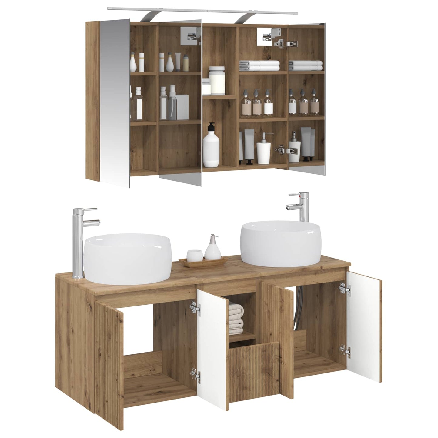 Baderomsskapsett 4 pcs Artisan eik Konstruert tre