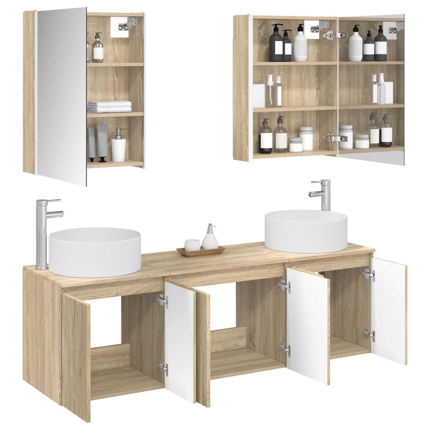 Baderomsskapsett 5 pcs Sonoma eik Konstruert tre