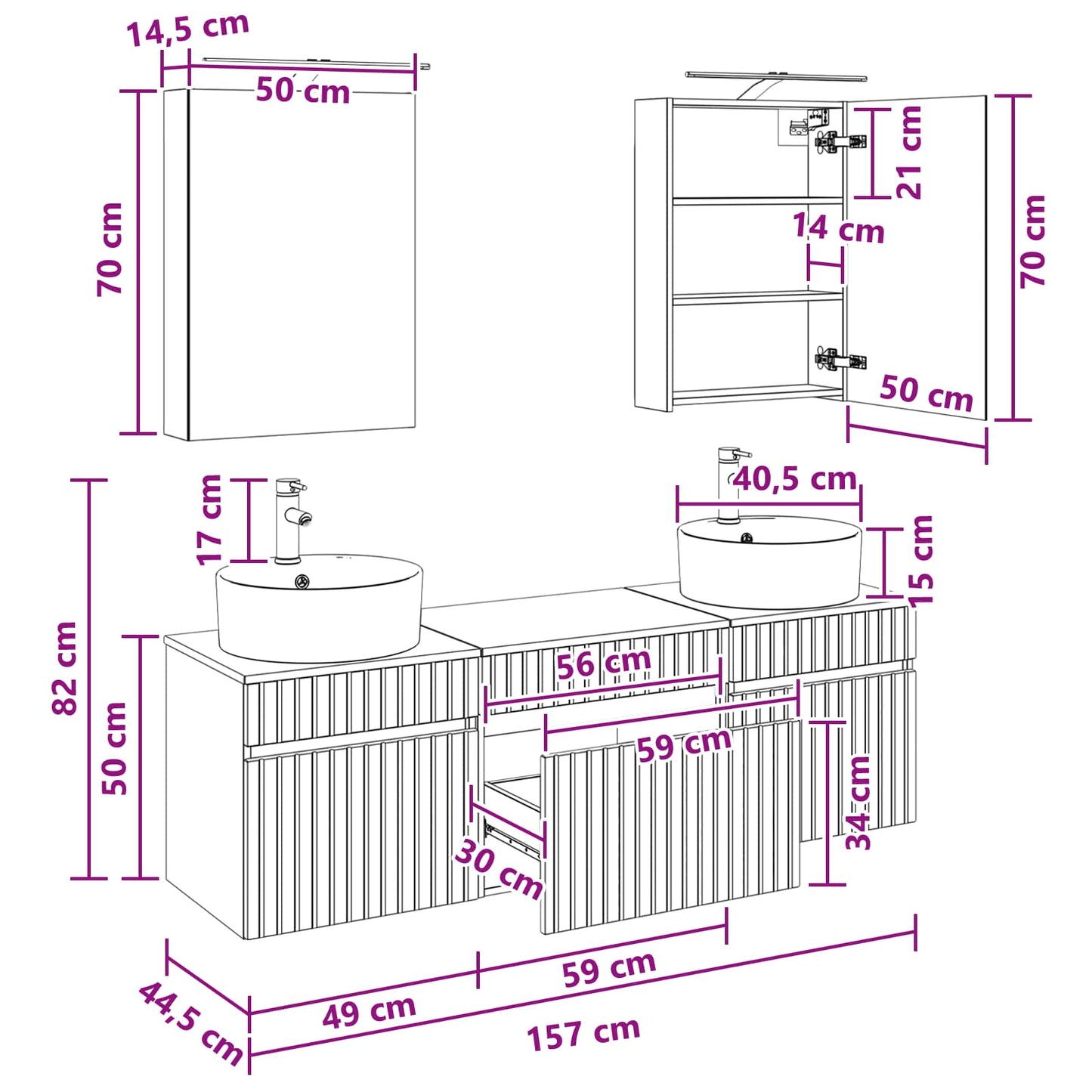 Baderomsskapsett 5 pcs Røkt Eik 50 x 14,5 x 70 cm