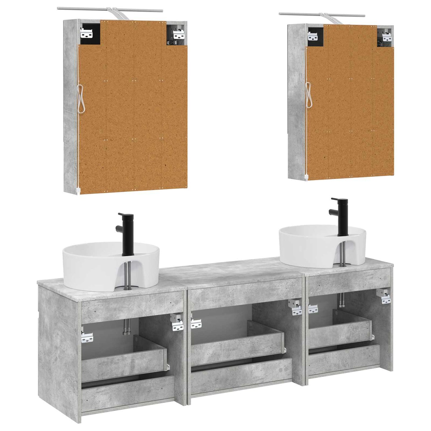 Baderomsskapsett 5 pcs Betonggrå 50 x 14,5 x 70 cm