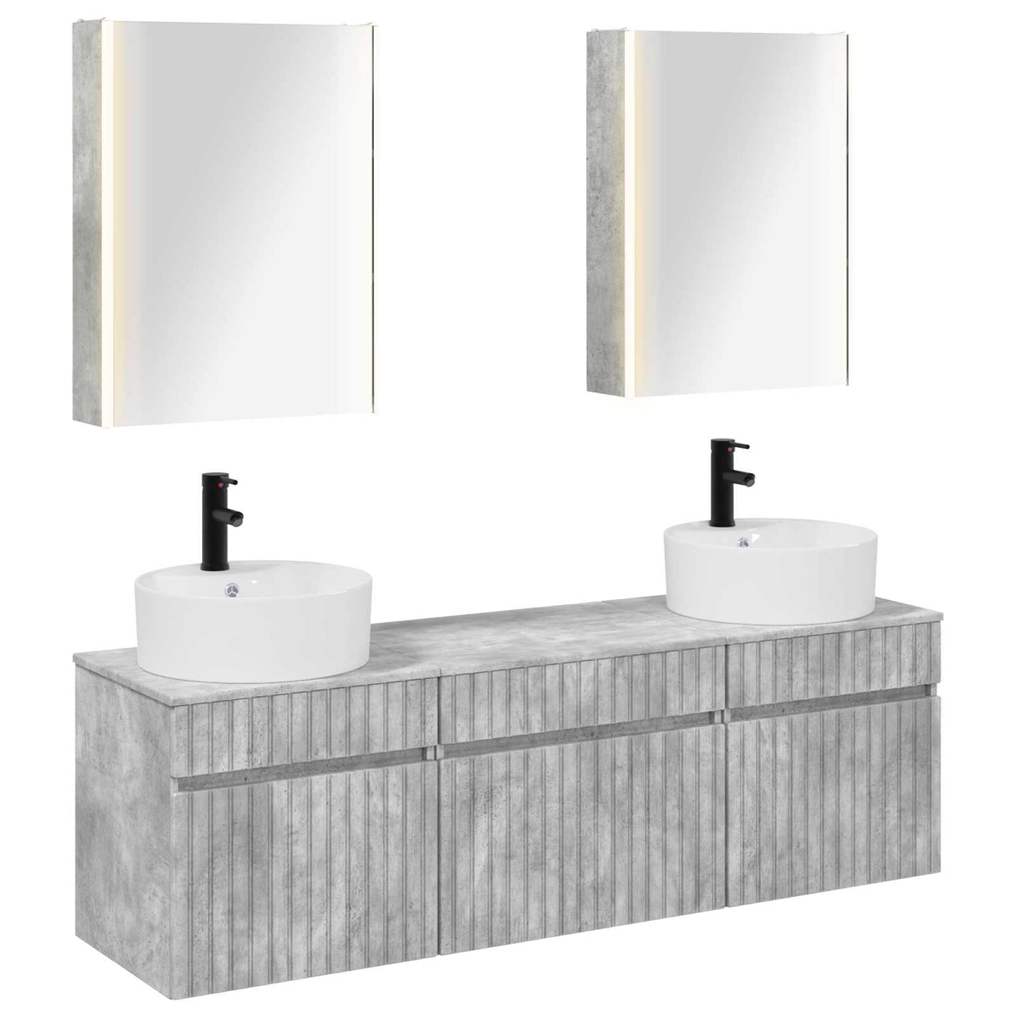 Baderomsskapsett 5 pcs Betonggrå 53 x 15,5 x 70 cm