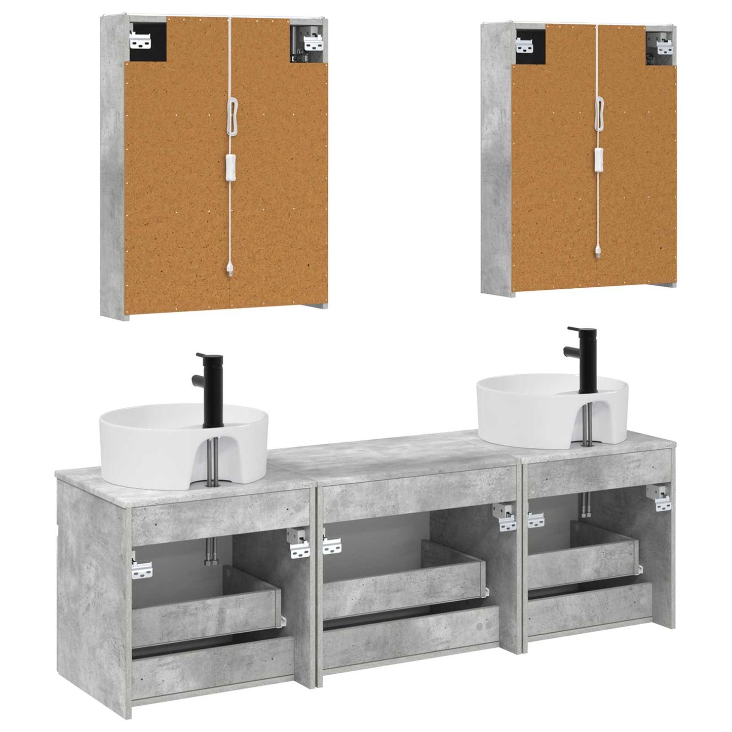 Baderomsskapsett 5 pcs Betonggrå 53 x 15,5 x 70 cm