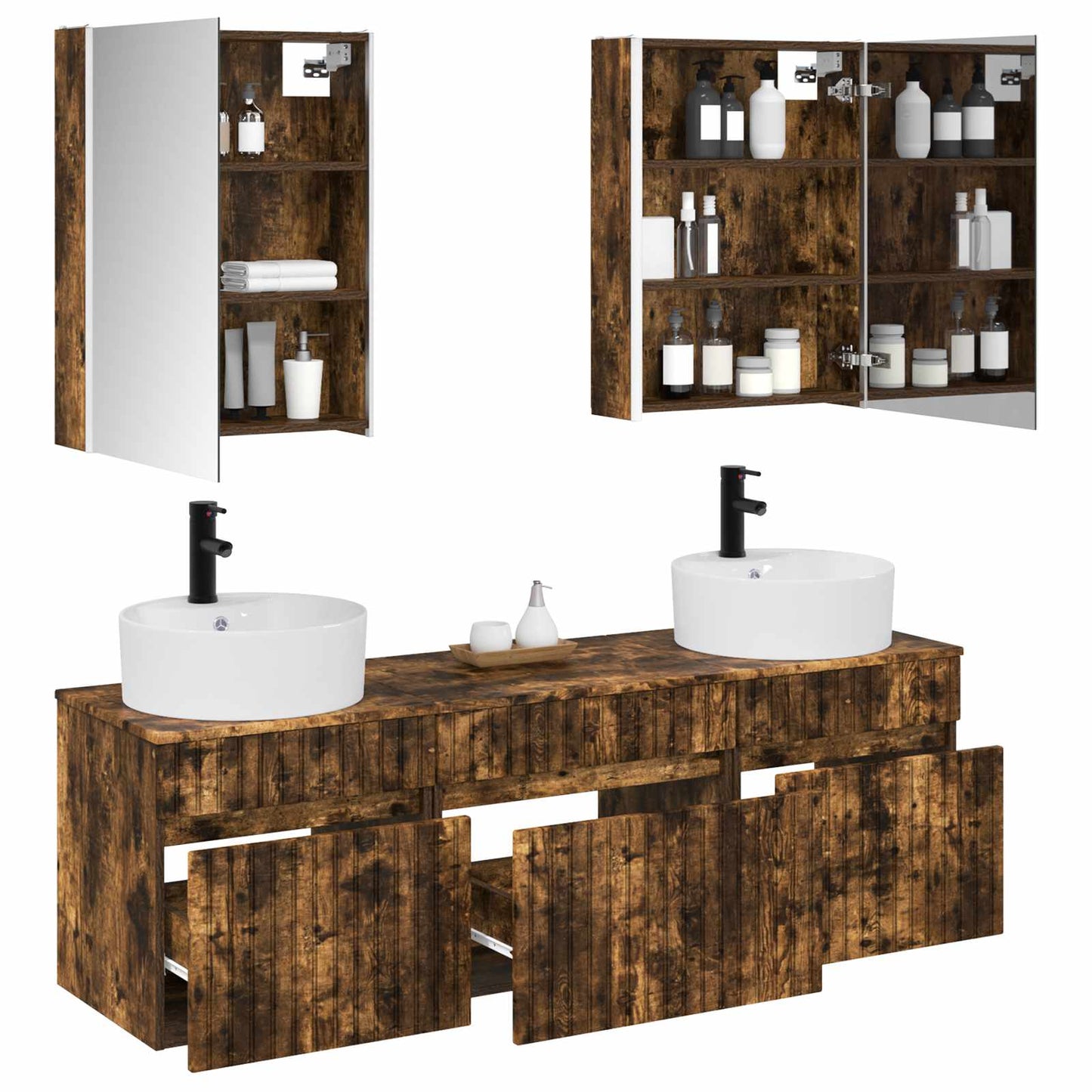 Baderomsskapsett 5 pcs Røkt Eik 53 x 15,5 x 70 cm