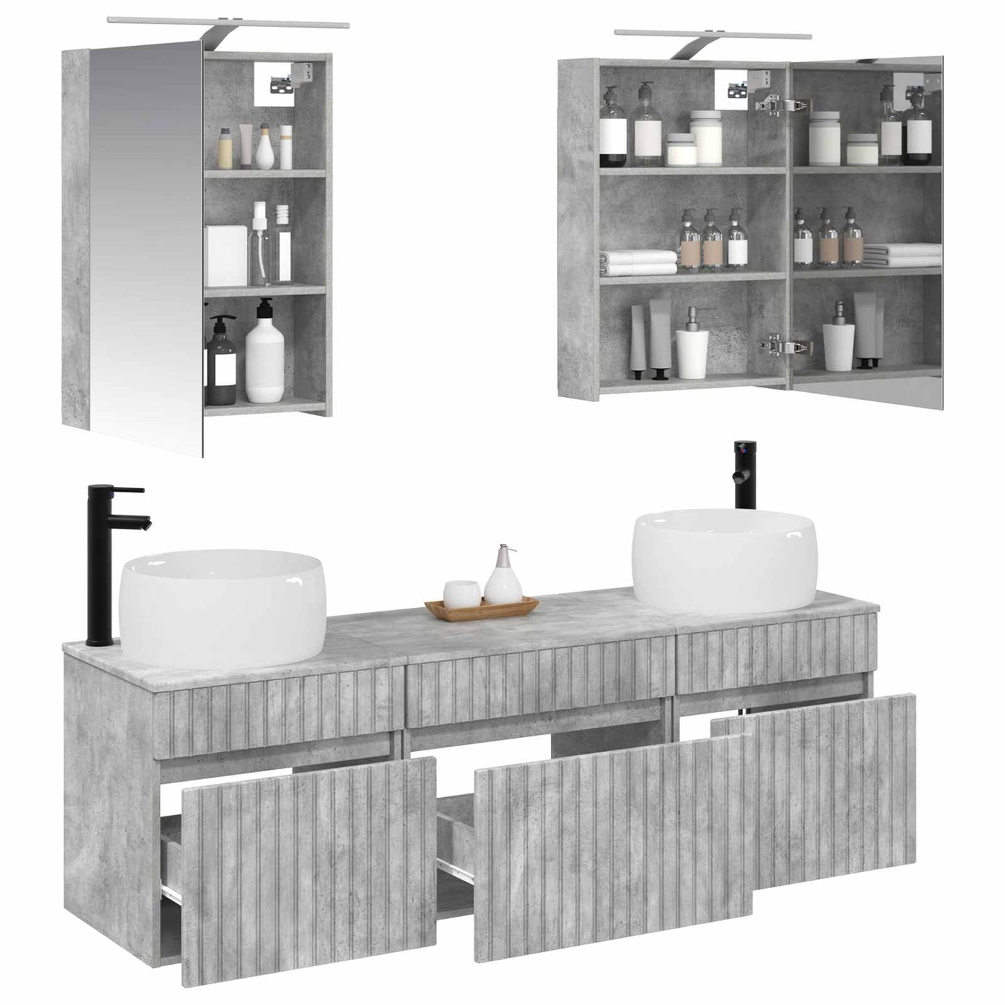 Baderomsskapsett 5 pcs Betonggrå 50 x 14,5 x 70 cm