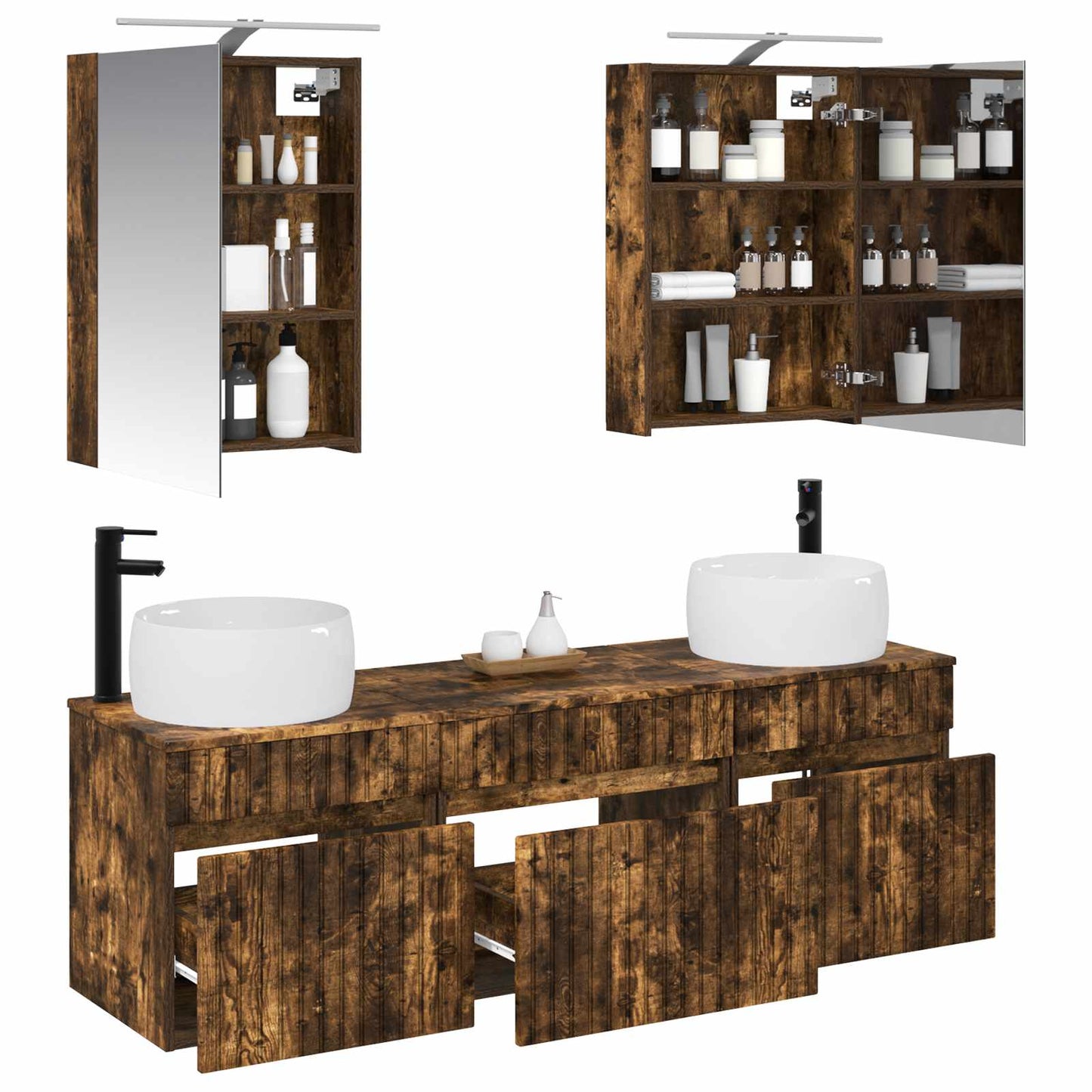 Baderomsskapsett 5 pcs Røkt Eik 50 x 14,5 x 70 cm